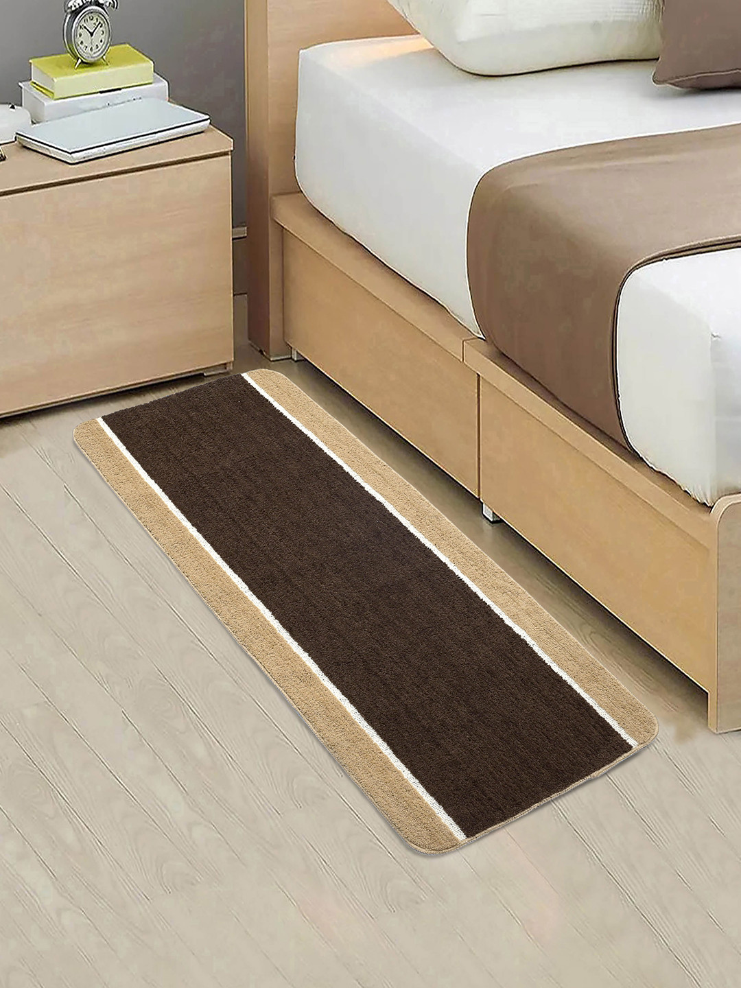 Saral Home Brown & Beige Colourblocked Anti-Skid Bed Runner