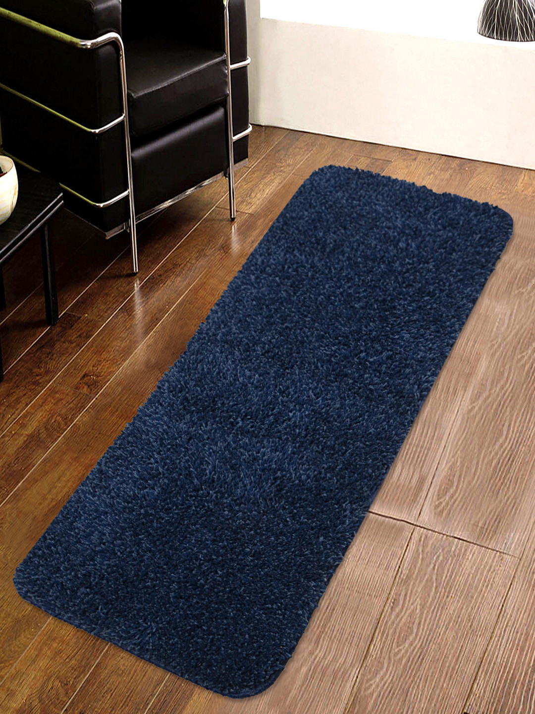 Saral Home Blue Solid Shaggy Floor Runner