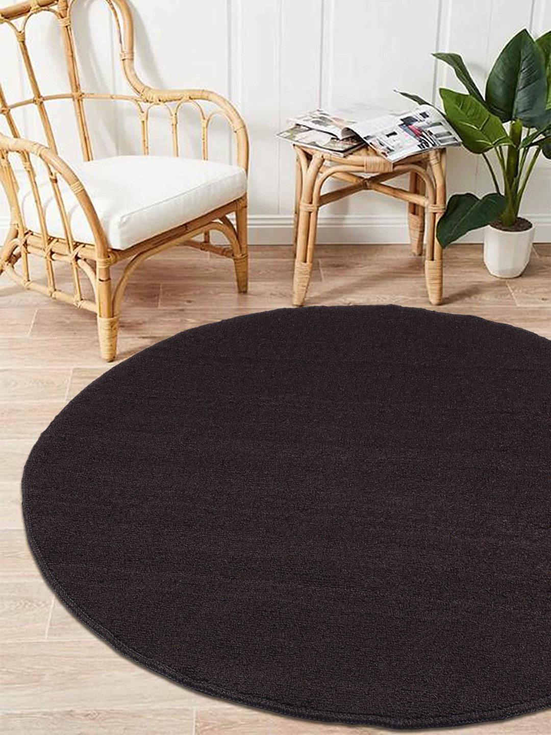 Saral Home Brown Solid PP-Yarn Round Anti-Skid Multi-Use Floor Mat