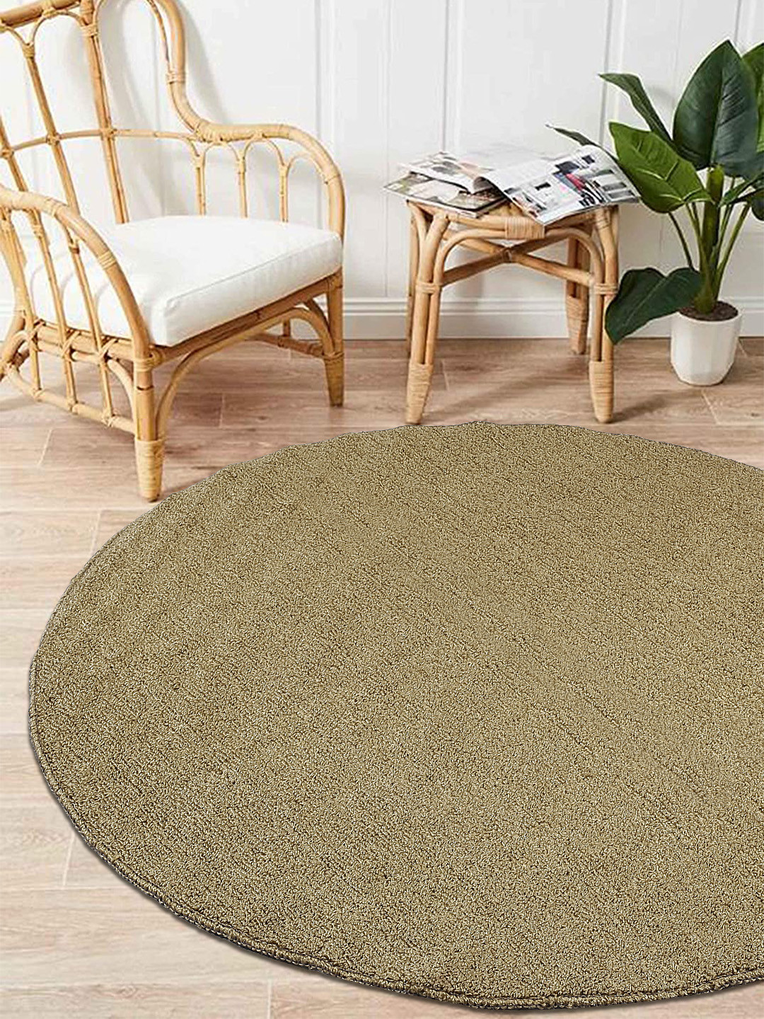 Saral Home Gold-Coloured Solid PP-Yarn Round Anti-Skid Multi-Use Floor Mat
