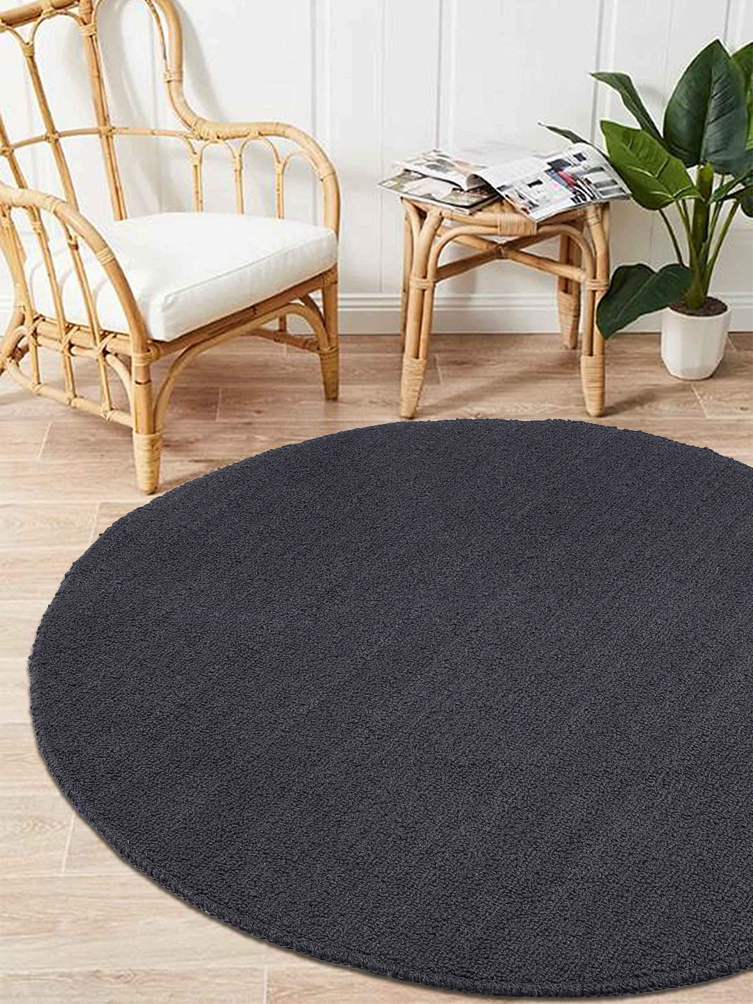 Saral Home Grey Solid PP-Yarn Round Anti-Skid Multi-Use Floor Mat
