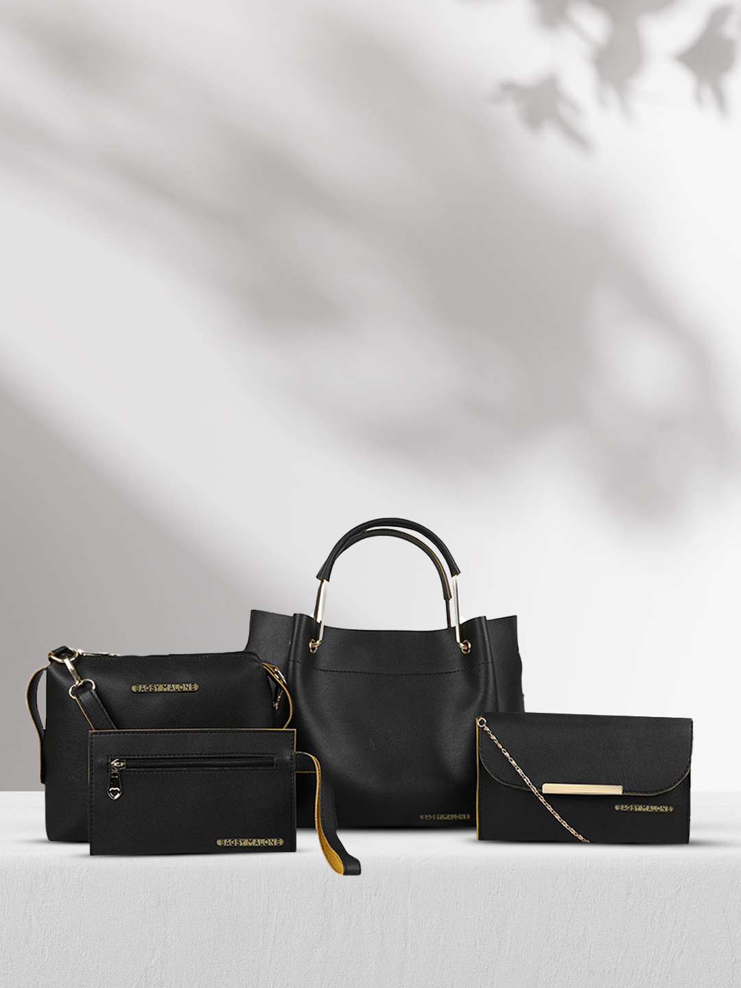 Bagsy Malone Black Solid Handheld Bag With Sling Bag, Pouch & Wallet