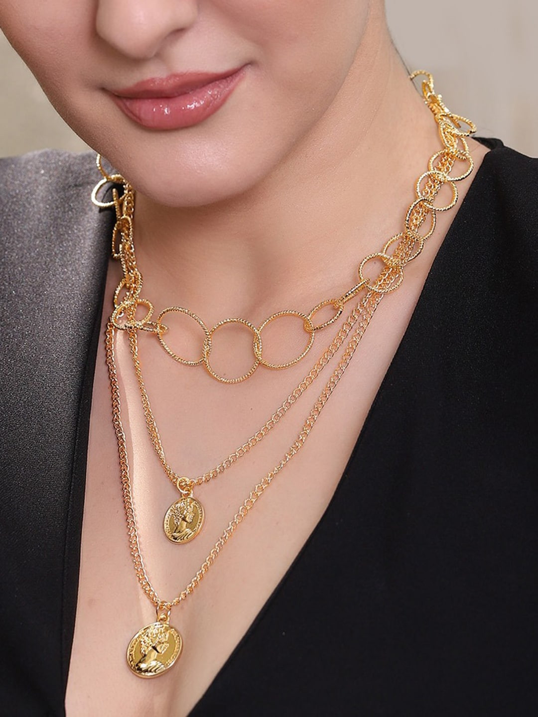 Tokyo Talkies X Rubans Gold Plated Handcrafted Interlinked Layered Chain Necklace