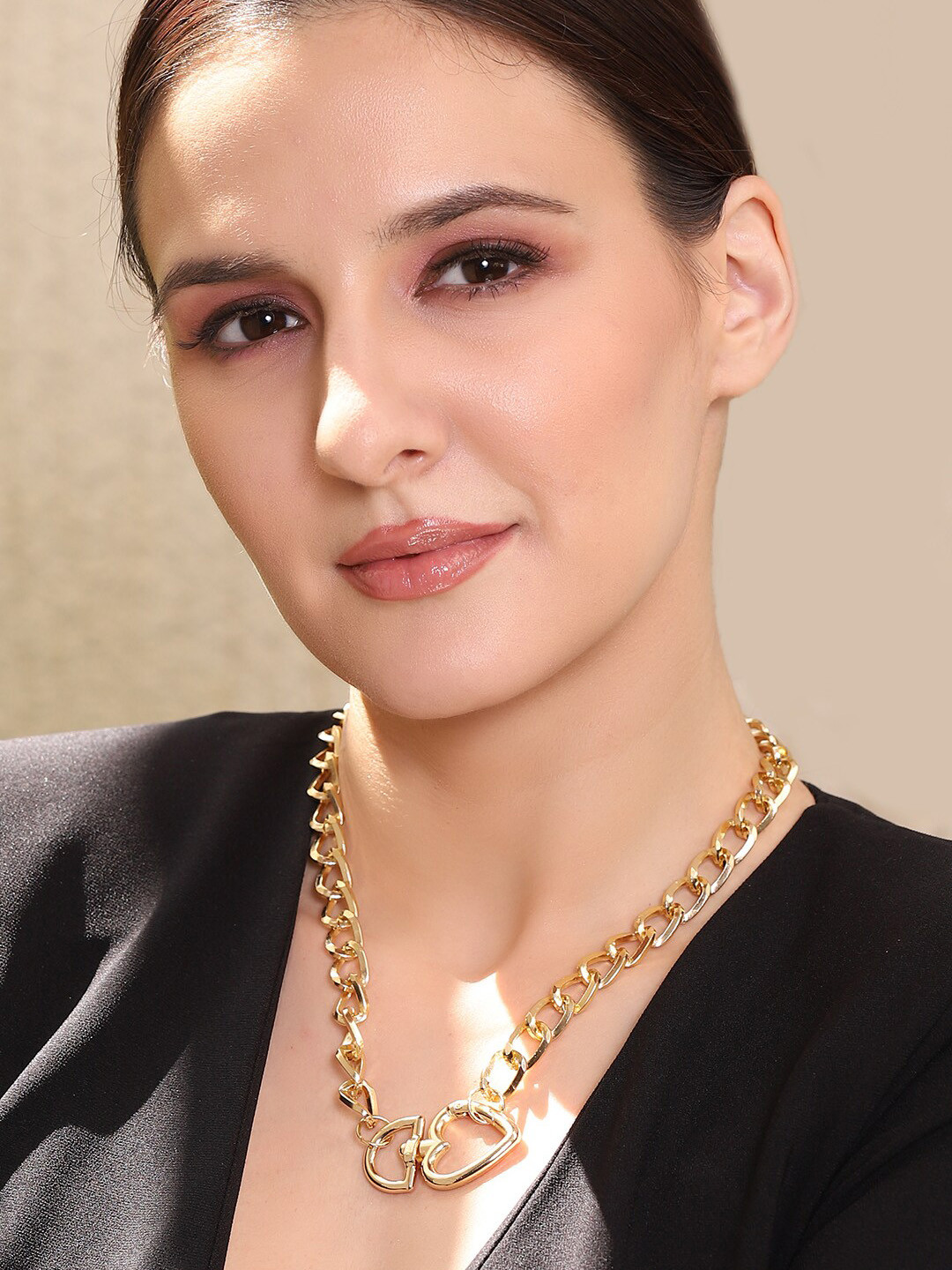 Tokyo Talkies X Rubans Gold Plated Handcrafted Heart Shape Interlinked  Chain Necklace