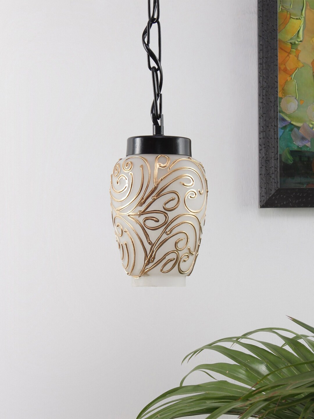 Devansh Gold-Toned Solid Traditional Hanging Ceiling Lamp