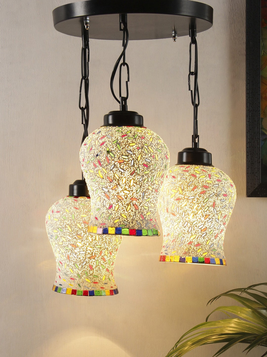 Devansh White & Blue Mosaic Glass Cluster Light