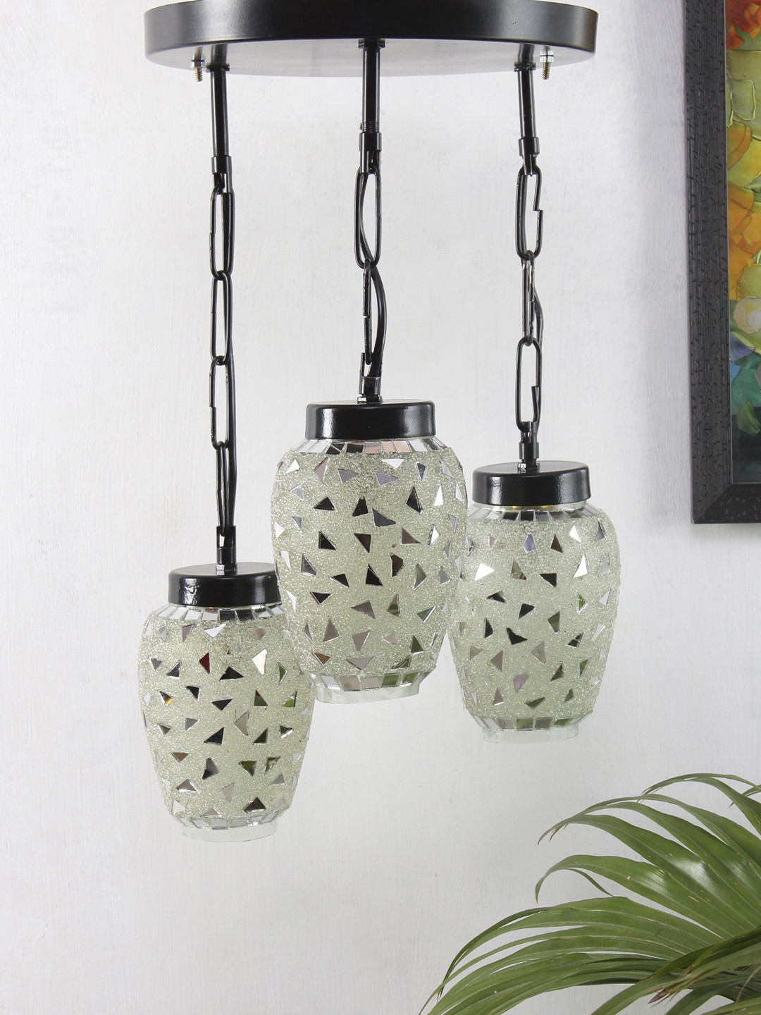 Devansh White Self Design Traditional Hanging Ceiling Lamp