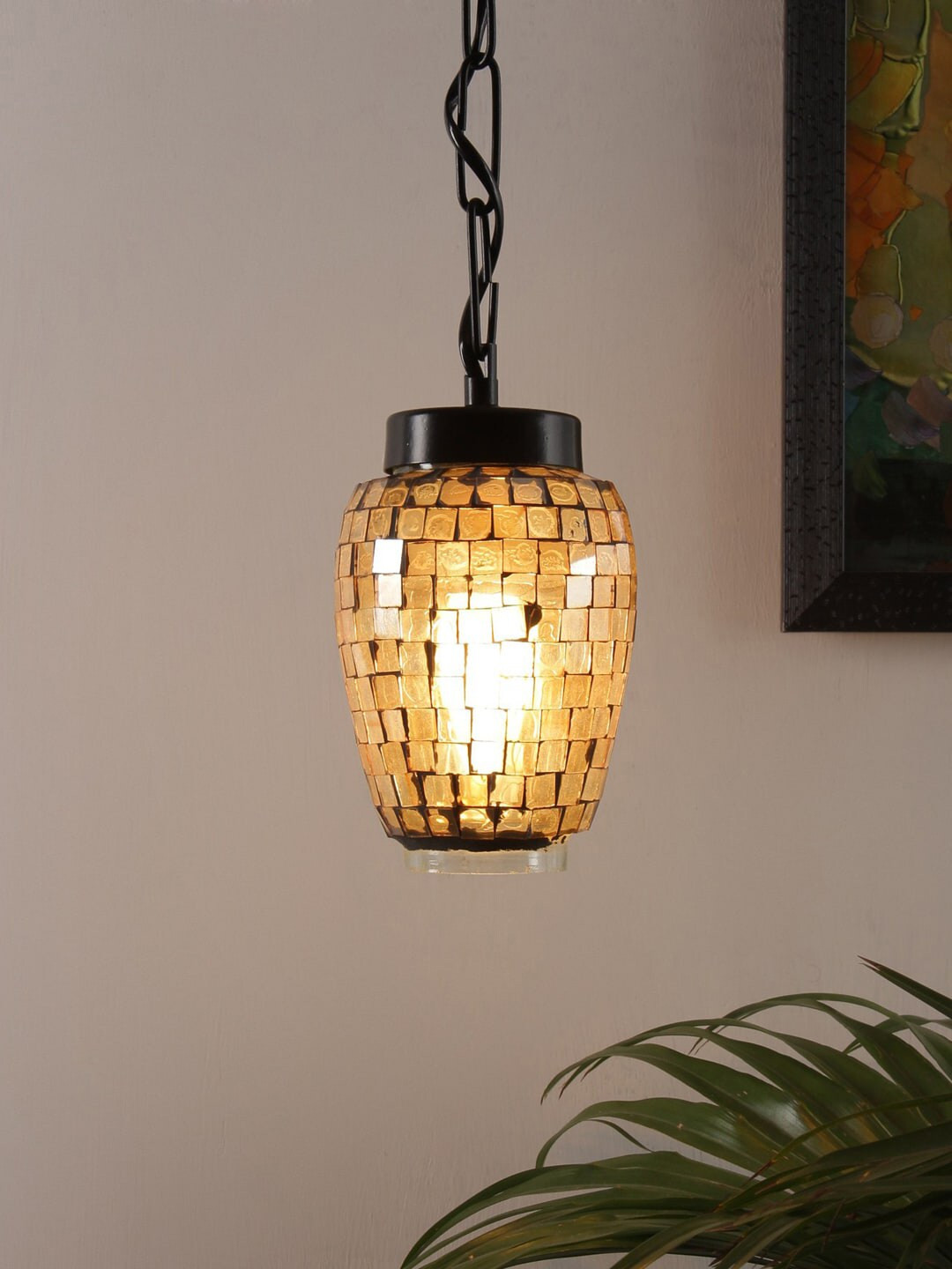 Devansh Brown Self-Design Mosaic Glass Hanging Light