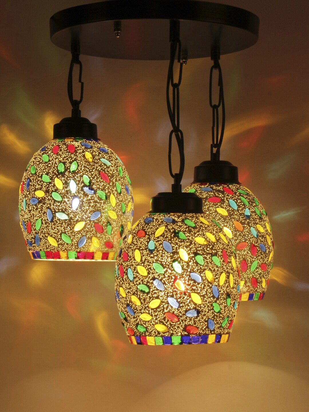 Devansh Multicoloured Textured Traditional Mosaic Glass Cluster Lights