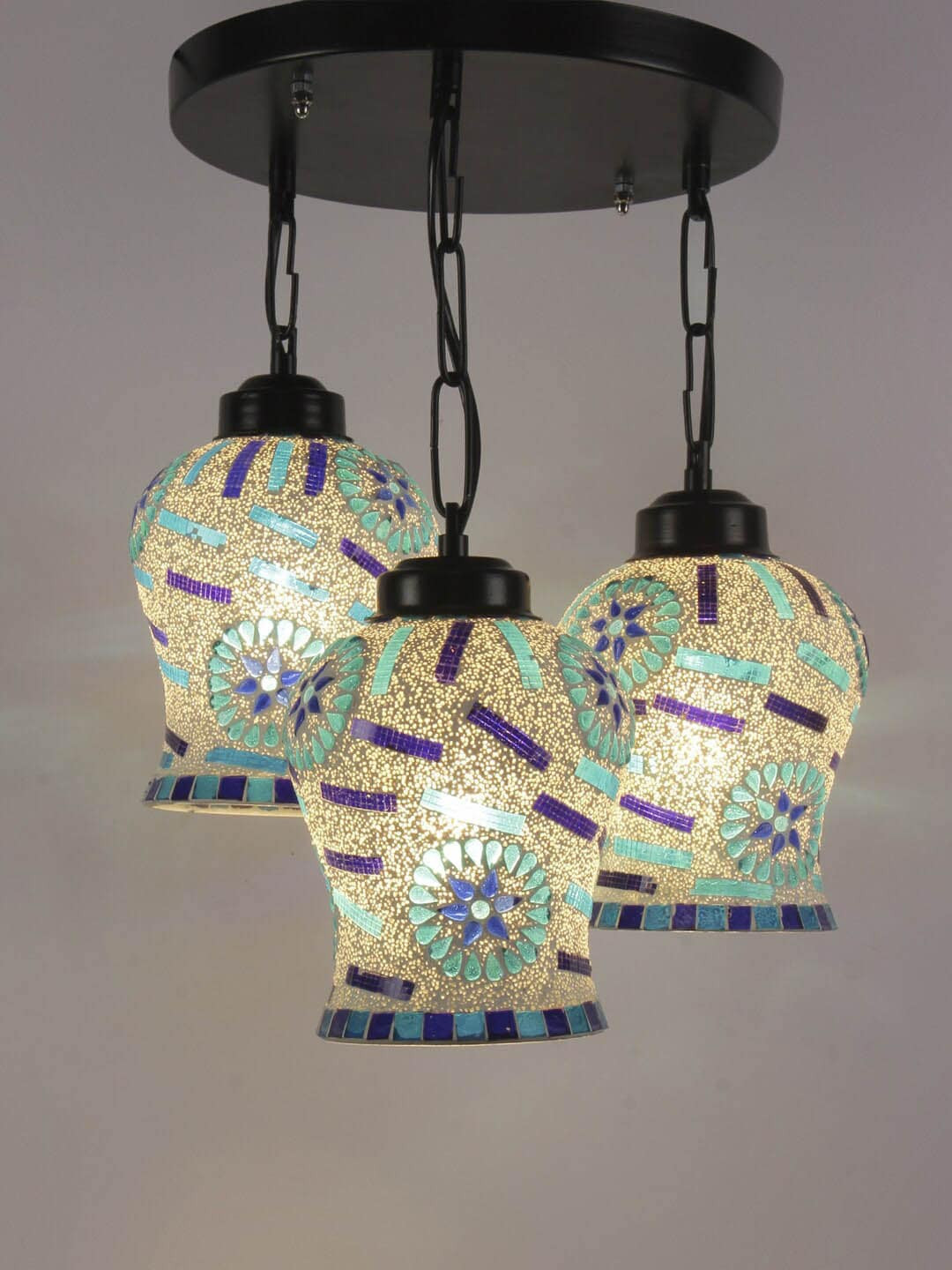 Devansh Gold-Toned & Blue Self-Design Mosaic Glass Cluster Light