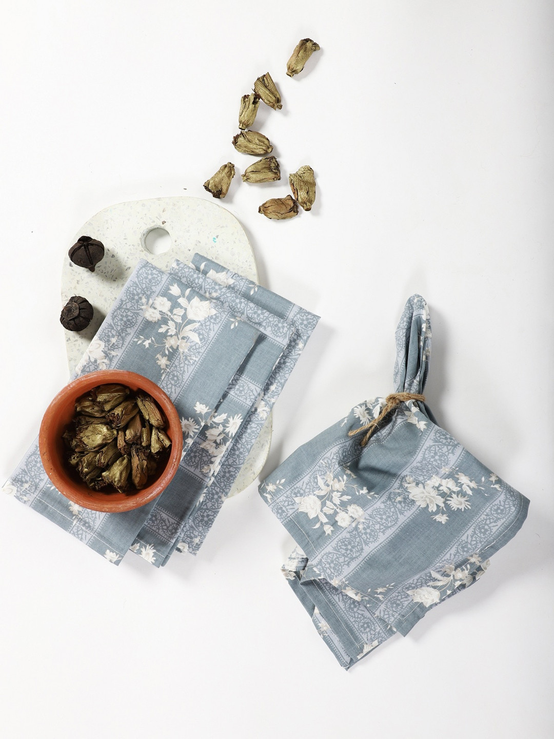 Contrast Living Set Of 4 Green & Yellow Printed Table Napkins