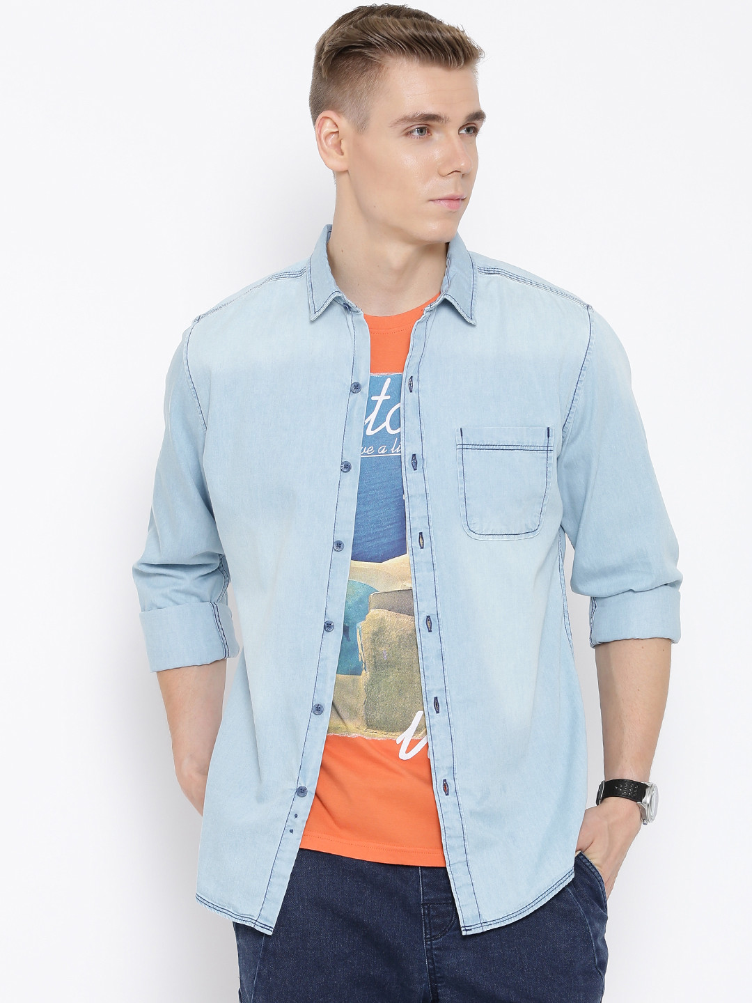 Blue Denim Casual Shirt - Shirts 