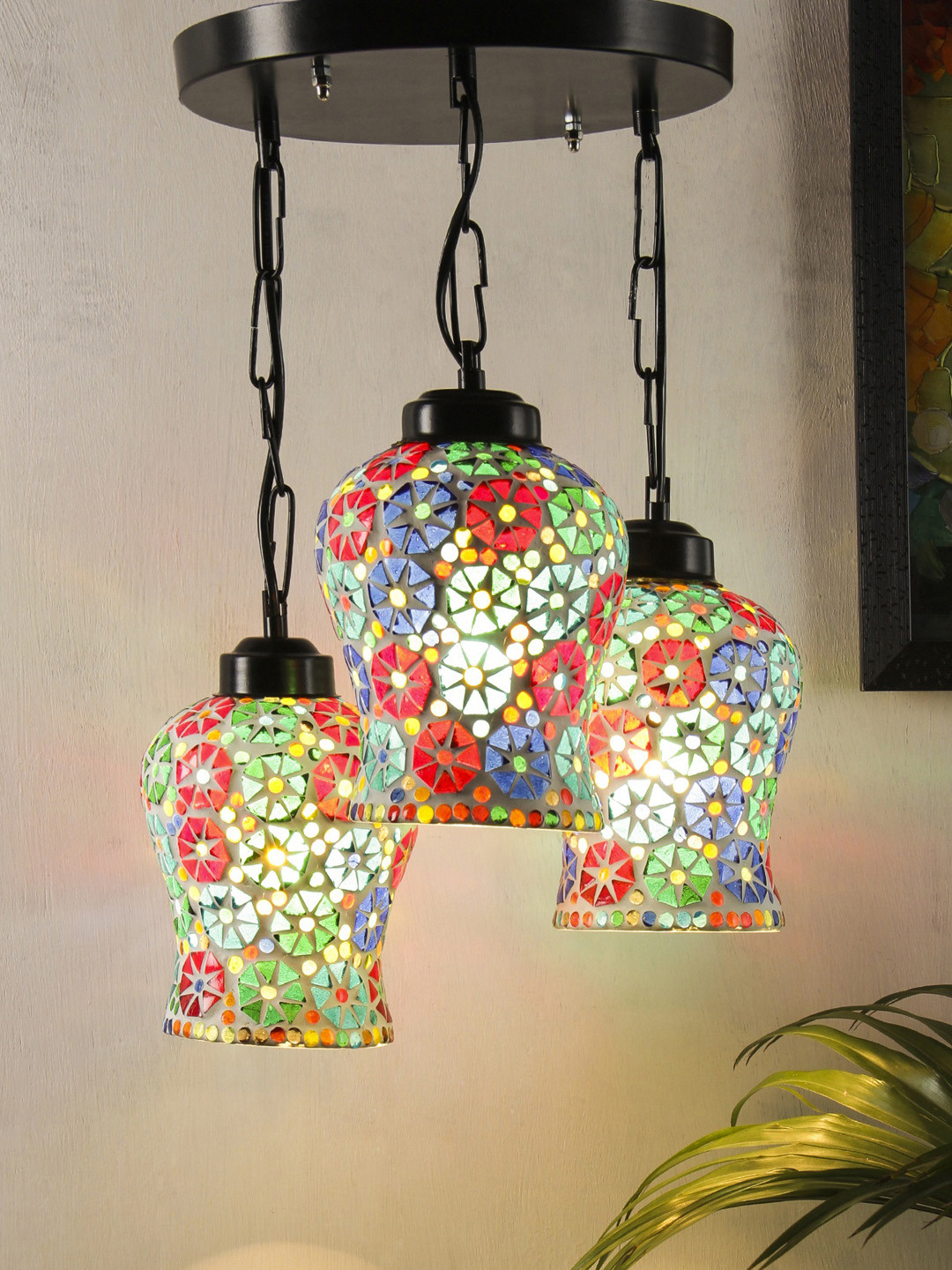Devansh Blue & Green Mosaic Glass Cluster Light