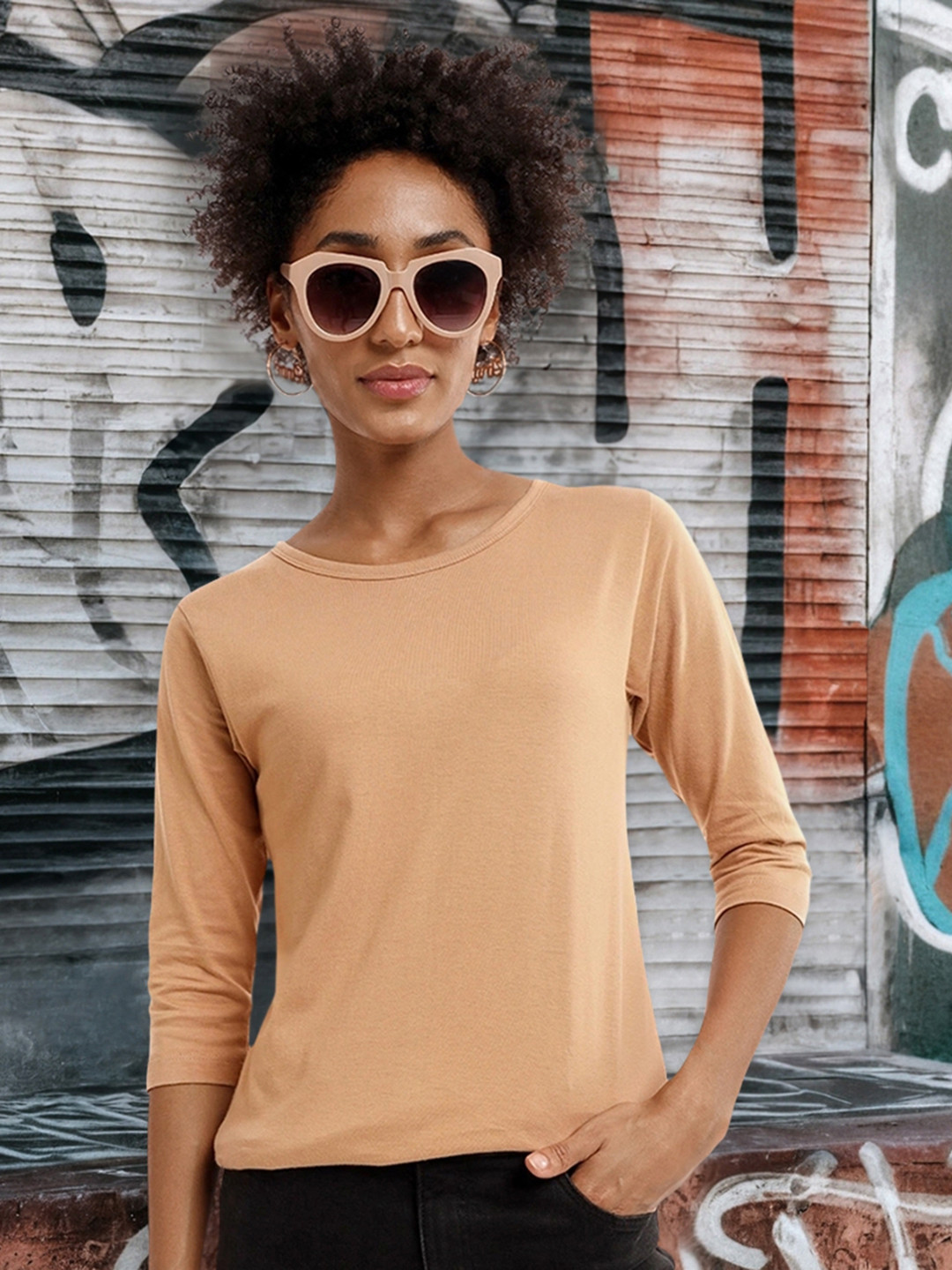 Bewakoof Women Pastel Beige Slim Fit T-Shirt