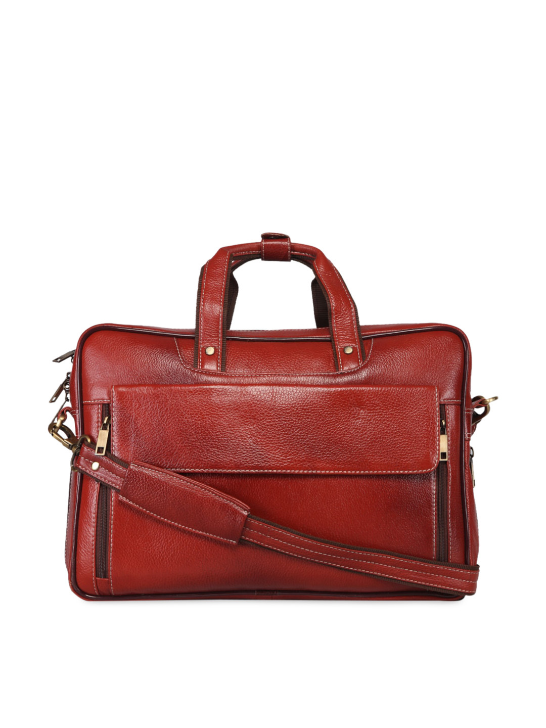 GENWAYNE Men Tan Brown Solid 15.5 Inch Leather Laptop Bag