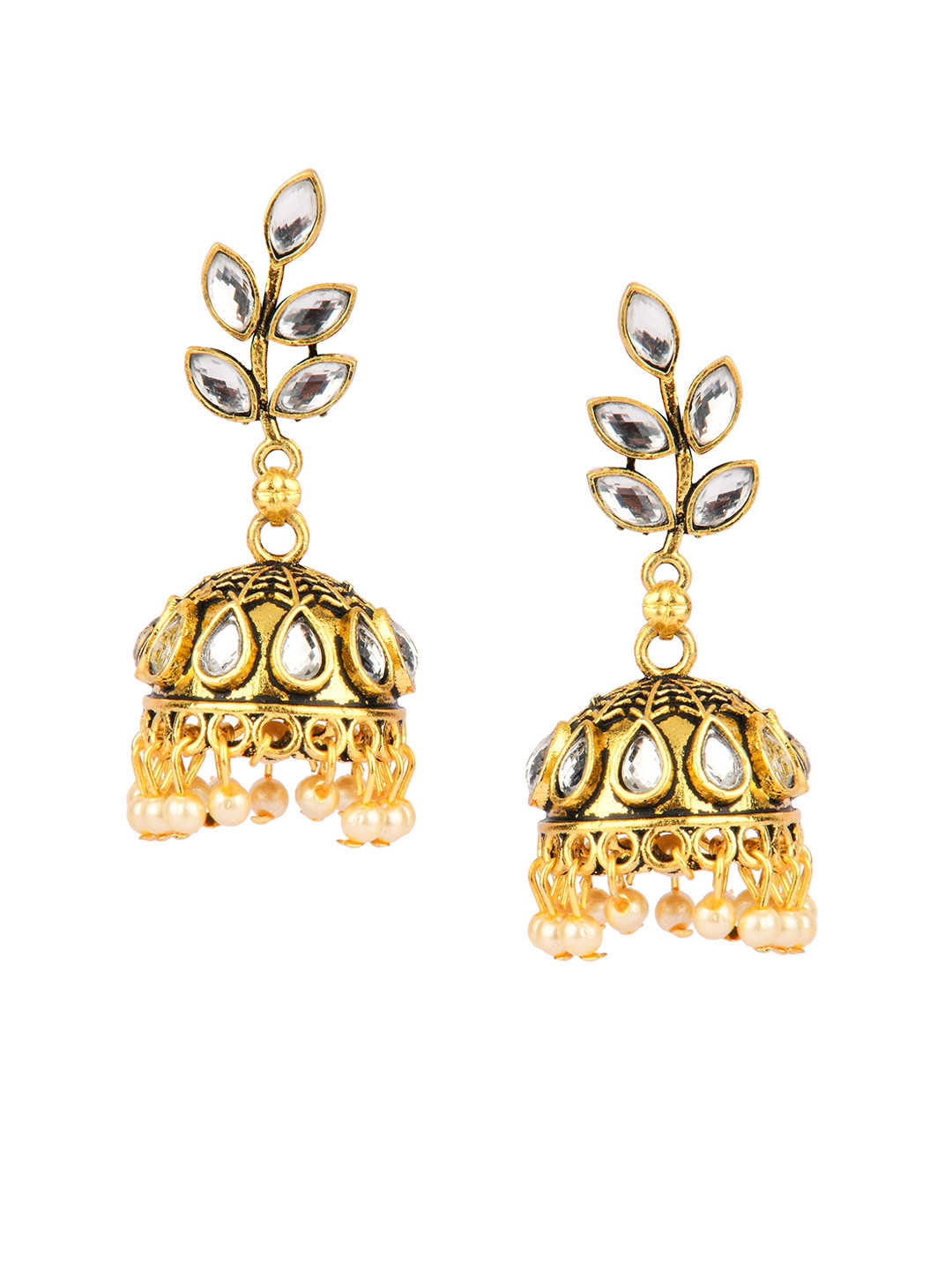 DESI COLOUR Gold-Toned & Off-White Dome Shaped Jhumkas