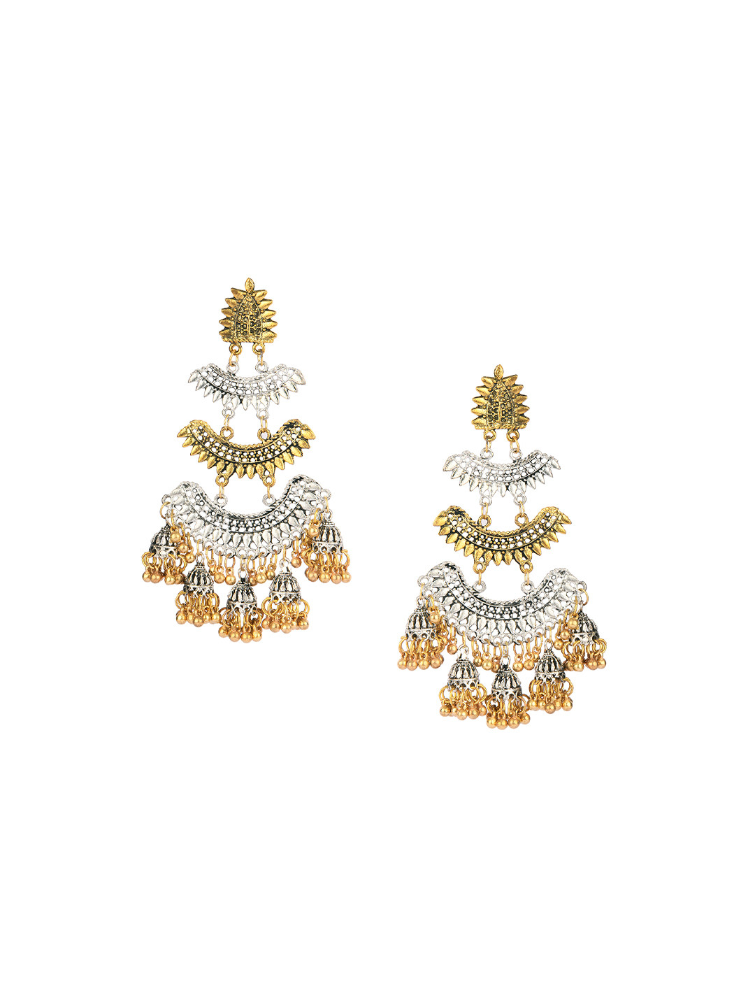 DESI COLOUR Silver-Toned & Gold-Toned Crescent Shaped Drop Earrings
