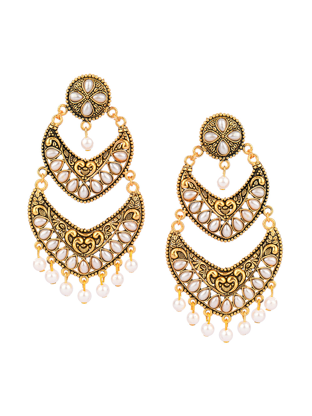 DESI COLOUR White & Gold-Plated Contemporary Drop Earrings