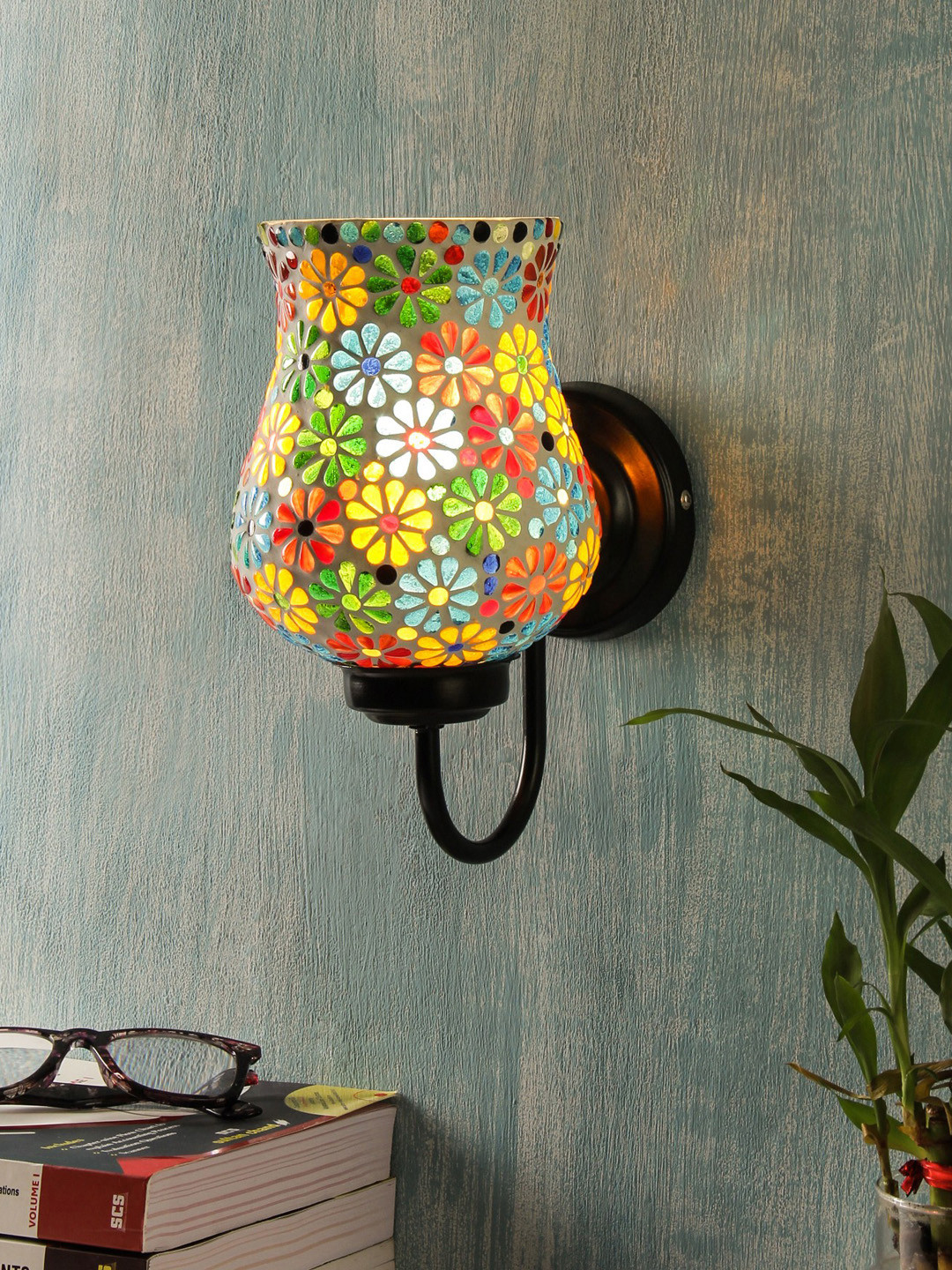 Devansh Yellow & Blue Self Design Mosaic Wallchiere