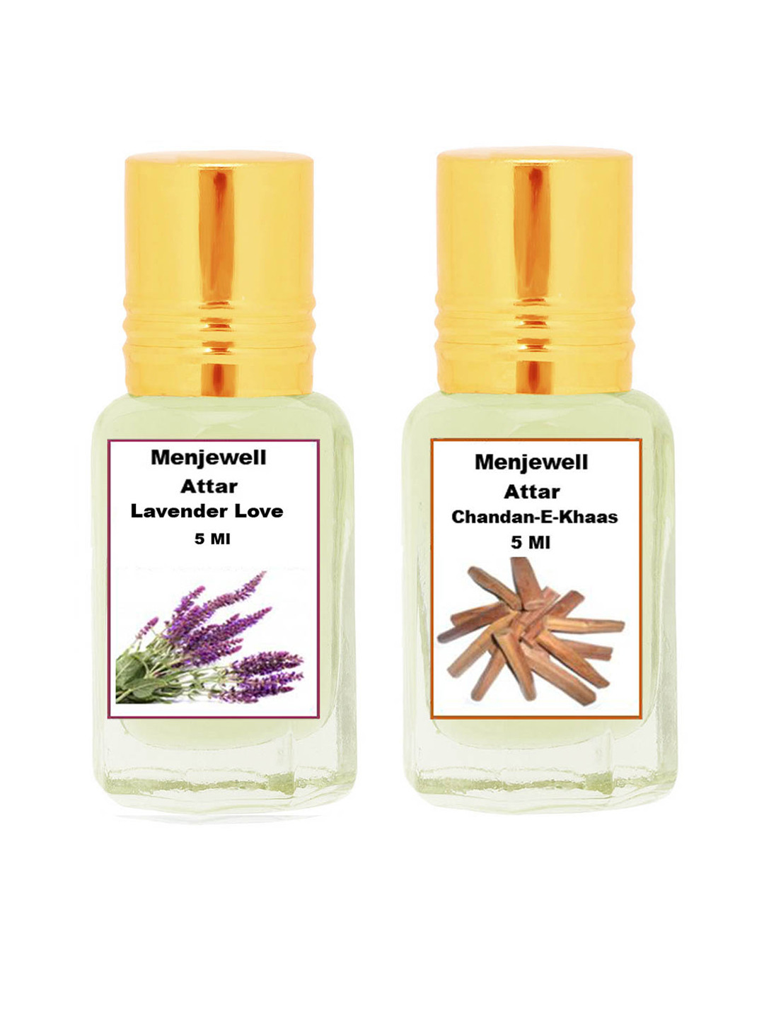 Menjewell Unisex Pack Of 2 Light Green Chandan-E-Khaas & Lavender Love Attar 10 ml