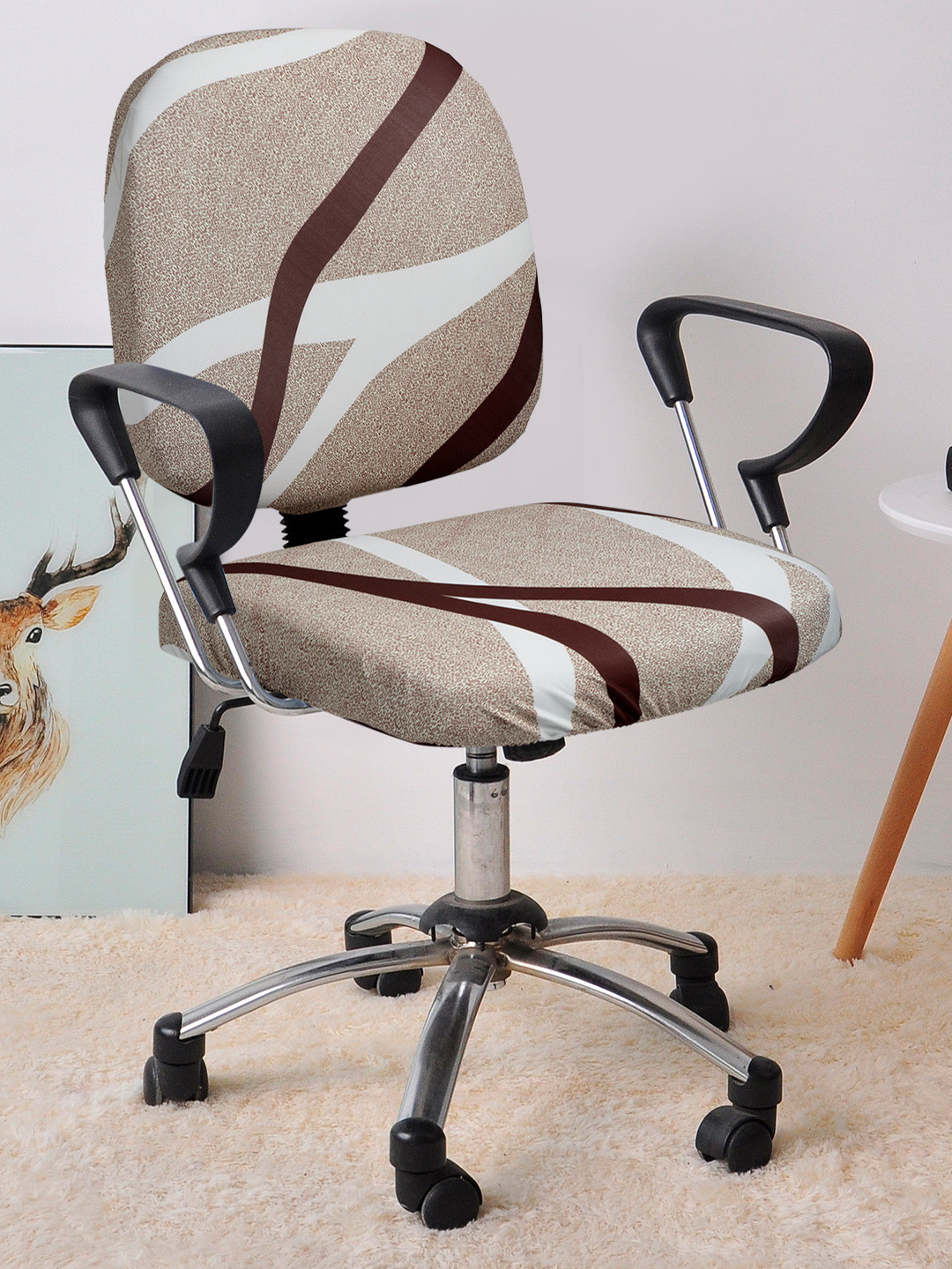 Cortina Beige & Maroon Printed Chair Covers