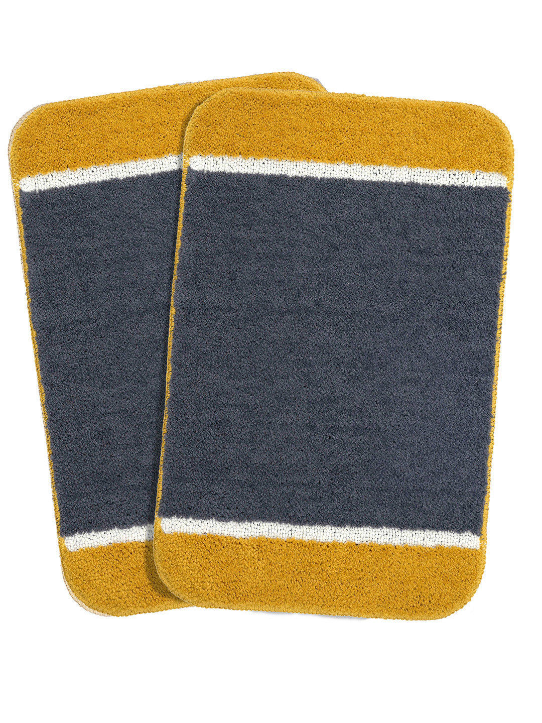 Saral Home Pack Of 2 Grey & Yellow Solid Soft Anti-Skid Bath Mats