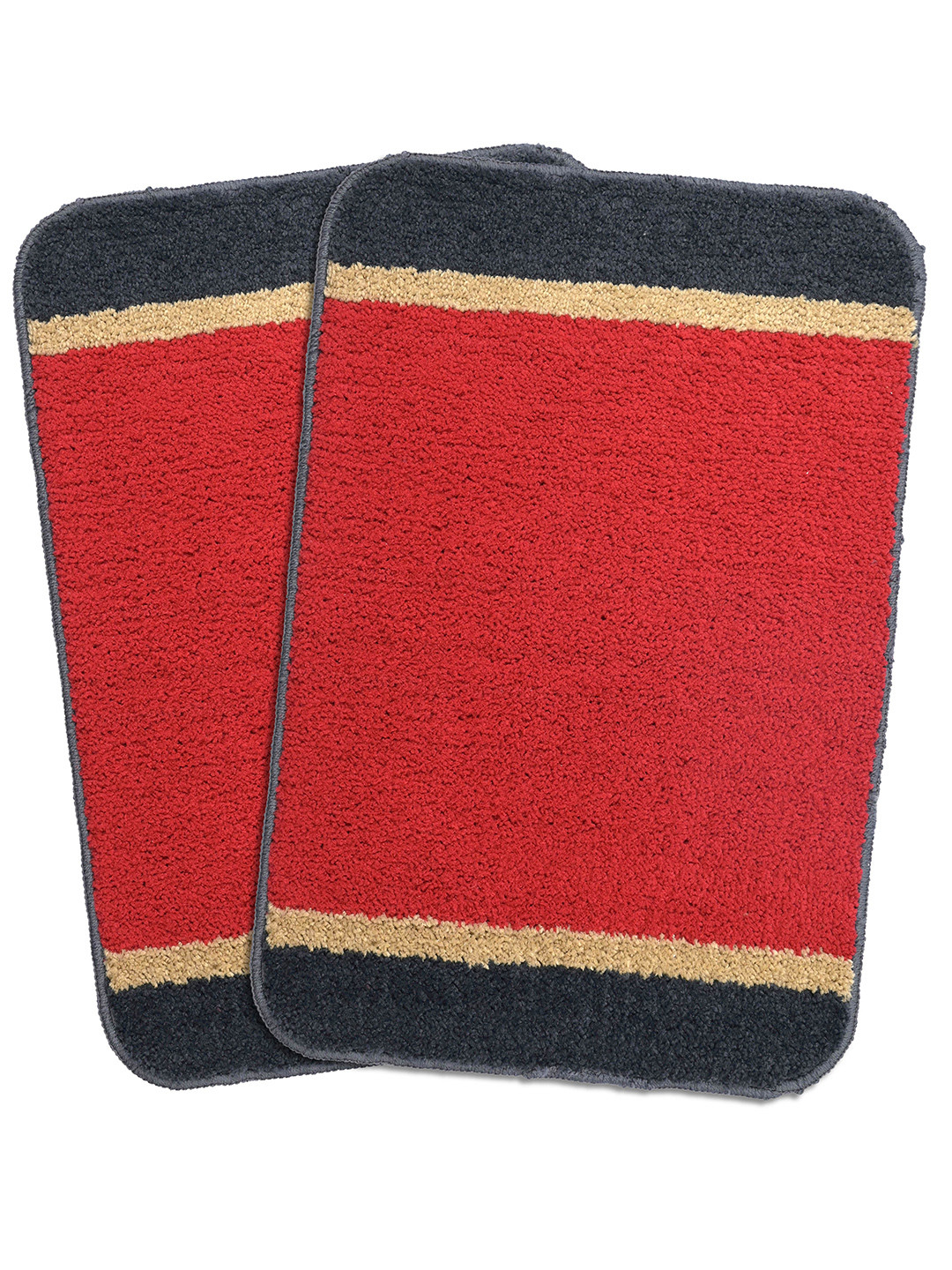 Saral Home Set Of 2 Red & Grey Solid Anti-Skid Bath Rugs