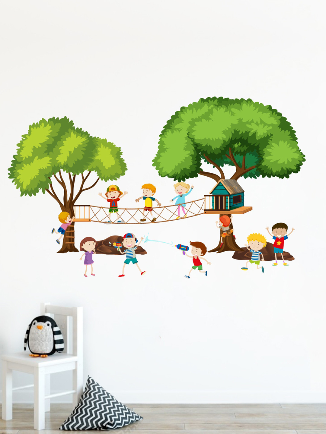 rawpockets Multicoloured Kids Play with Friends in Forest Wall Sticker