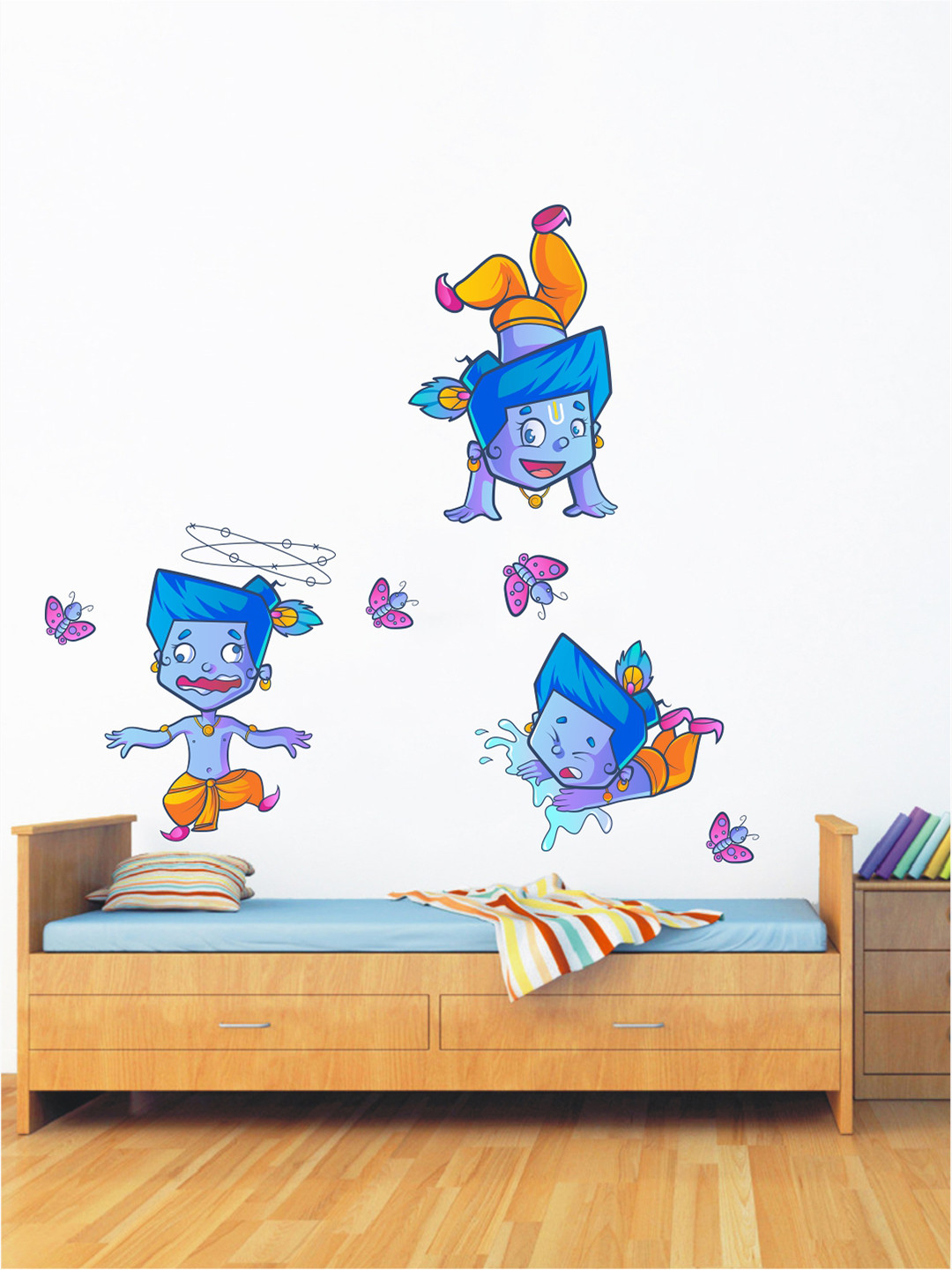 Rawpockets Unisex Multicolour Lord Krishna PVC Vinyl Wall Stickers