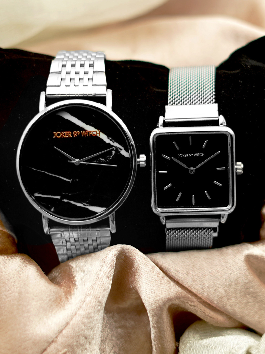 JOKER & WITCH Unisex Black & Silver-Toned Maddy & Ollie Couple Watch Gift Set