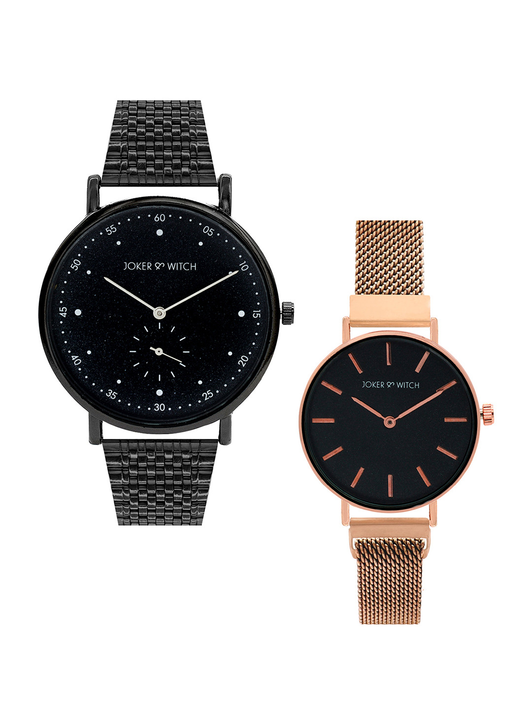 JOKER & WITCH Unisex Set of 2 Black Mike & Eleven Couple Watches JWCW78
