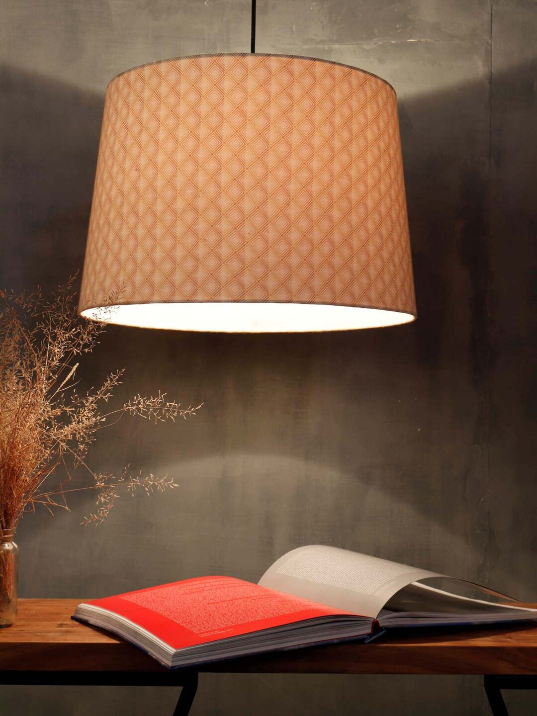 Grated Ginger Beige & White Printed Frustum Hanging Light