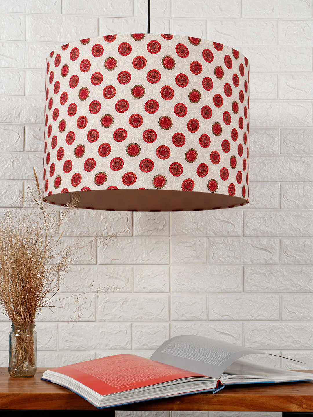 Grated Ginger Red & White Mandala Printed Contemporary Hanging Light