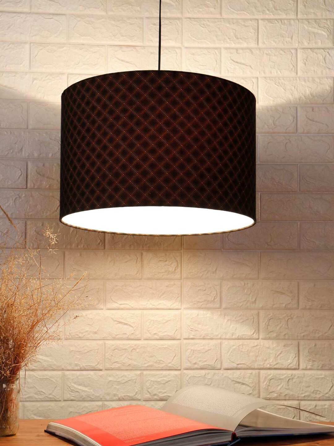 Grated Ginger Beige & Black Printed Contemporary Hanging Lamp Shade