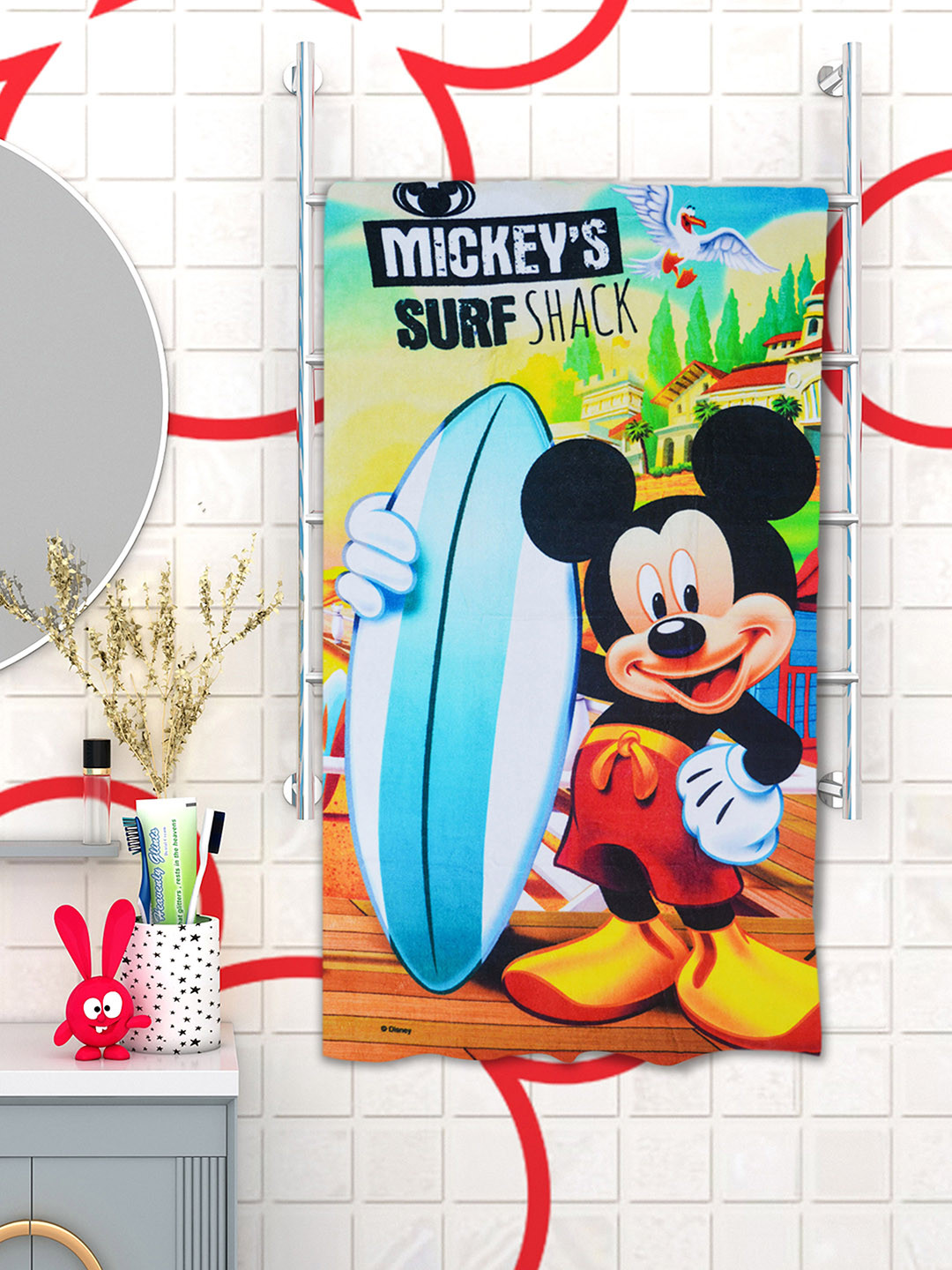 Disney Unisex Kids Red & Blue Printed 350 GSM Bath Towel