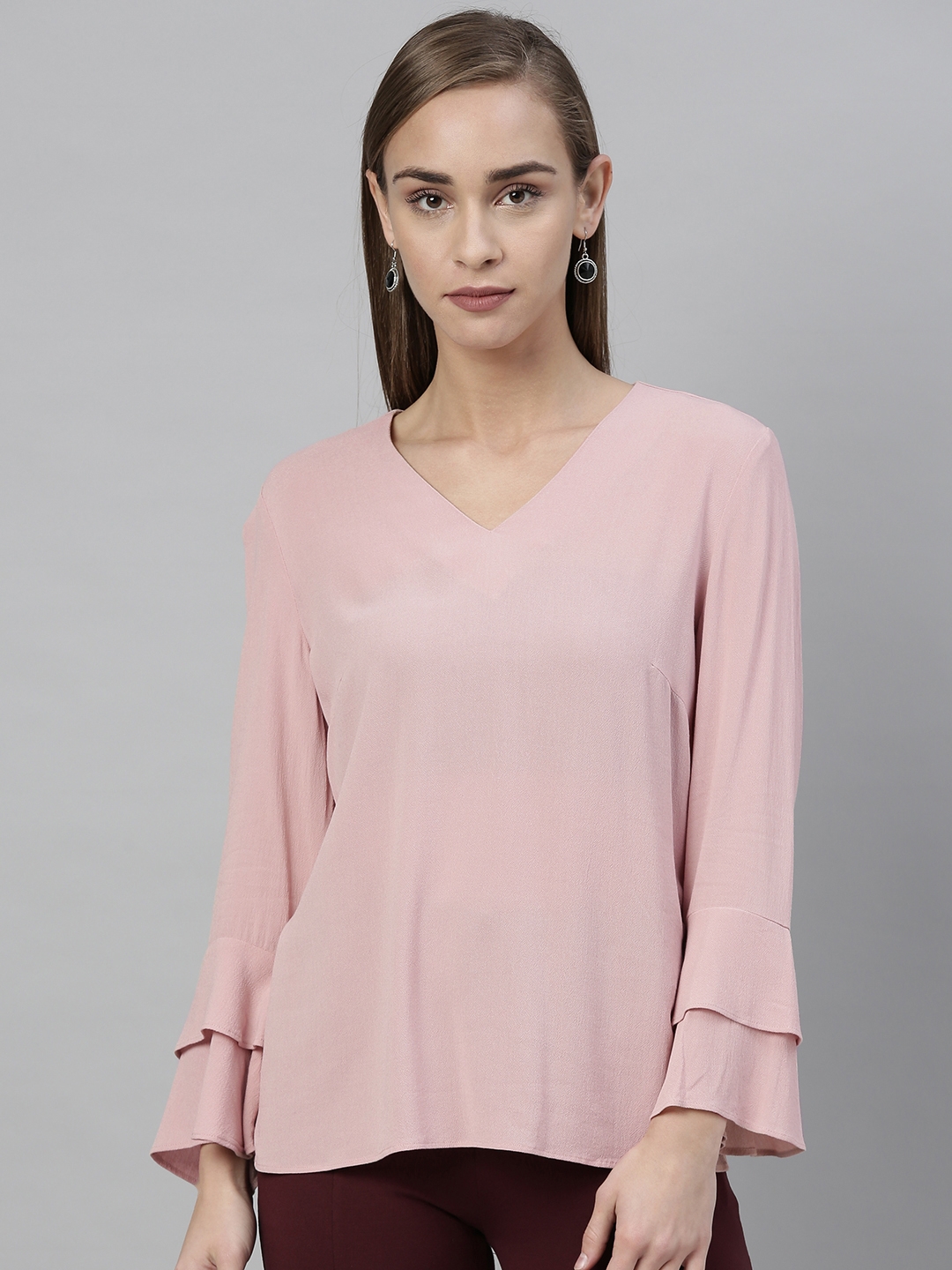 Vero Moda Women Pink Solid Bell Sleeve Top