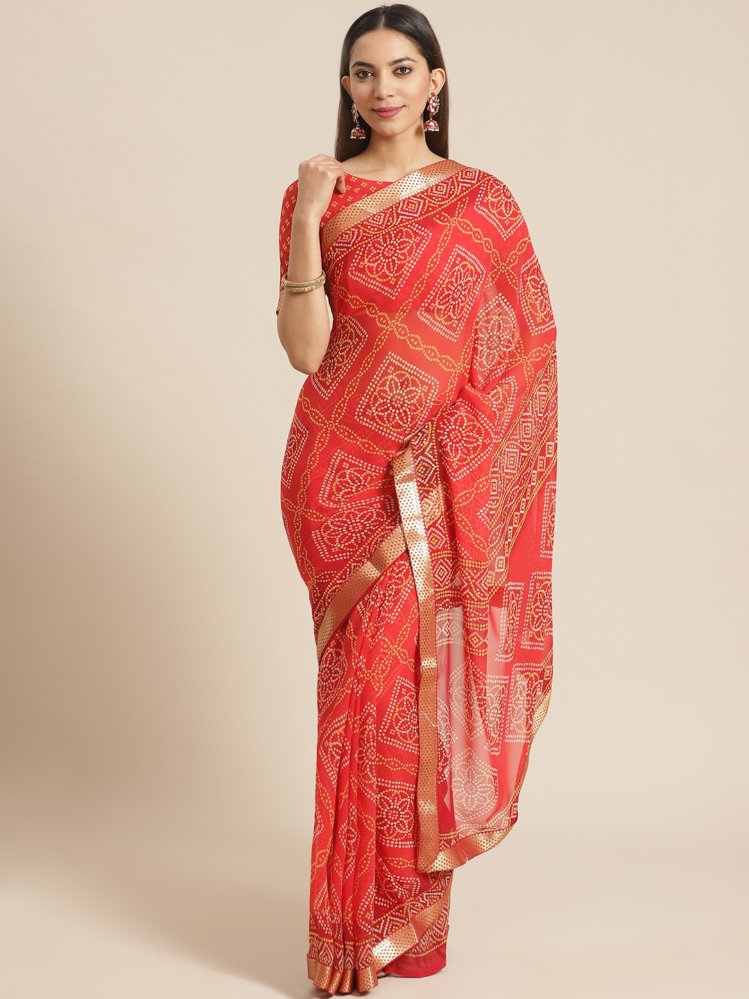 Saree mall Red Printed Bandhani Saree