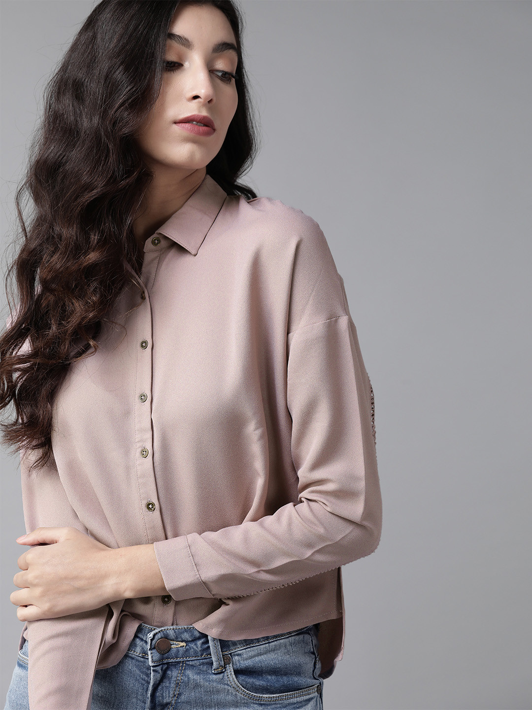 Roadster Women Rose Regular Fit Solid Casual Recycled Poly Shirt