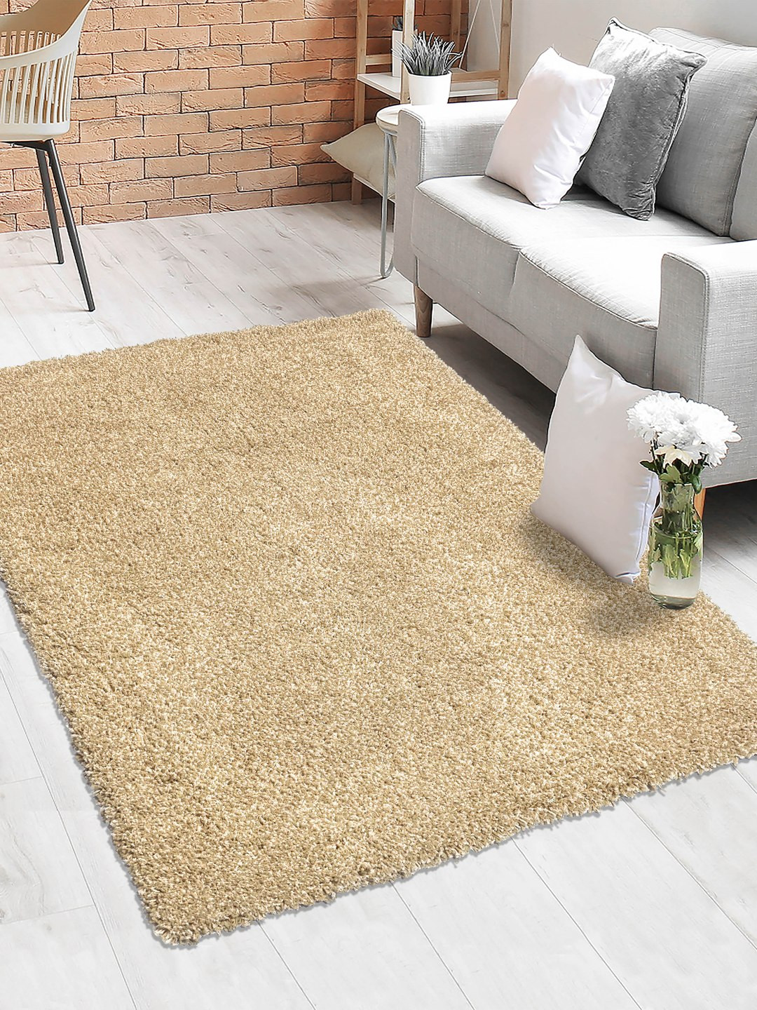 Saral Home Beige Traditional Soft Shaggy Carpet