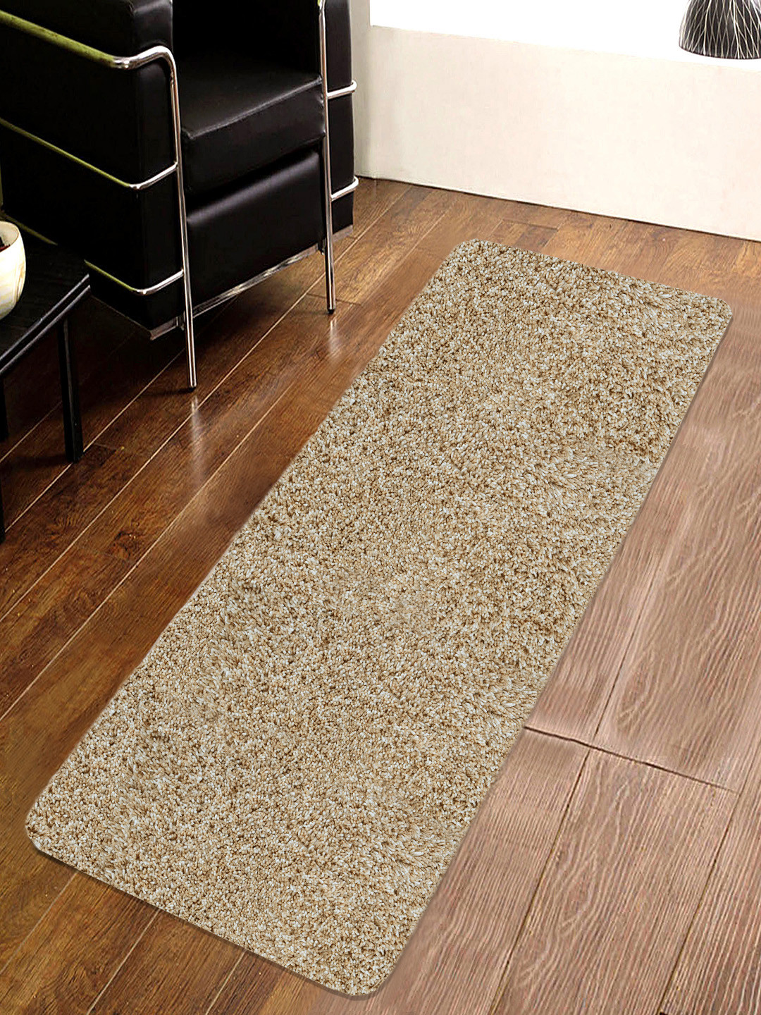 Saral Home Beige Self Design Soft Shaggy Runner