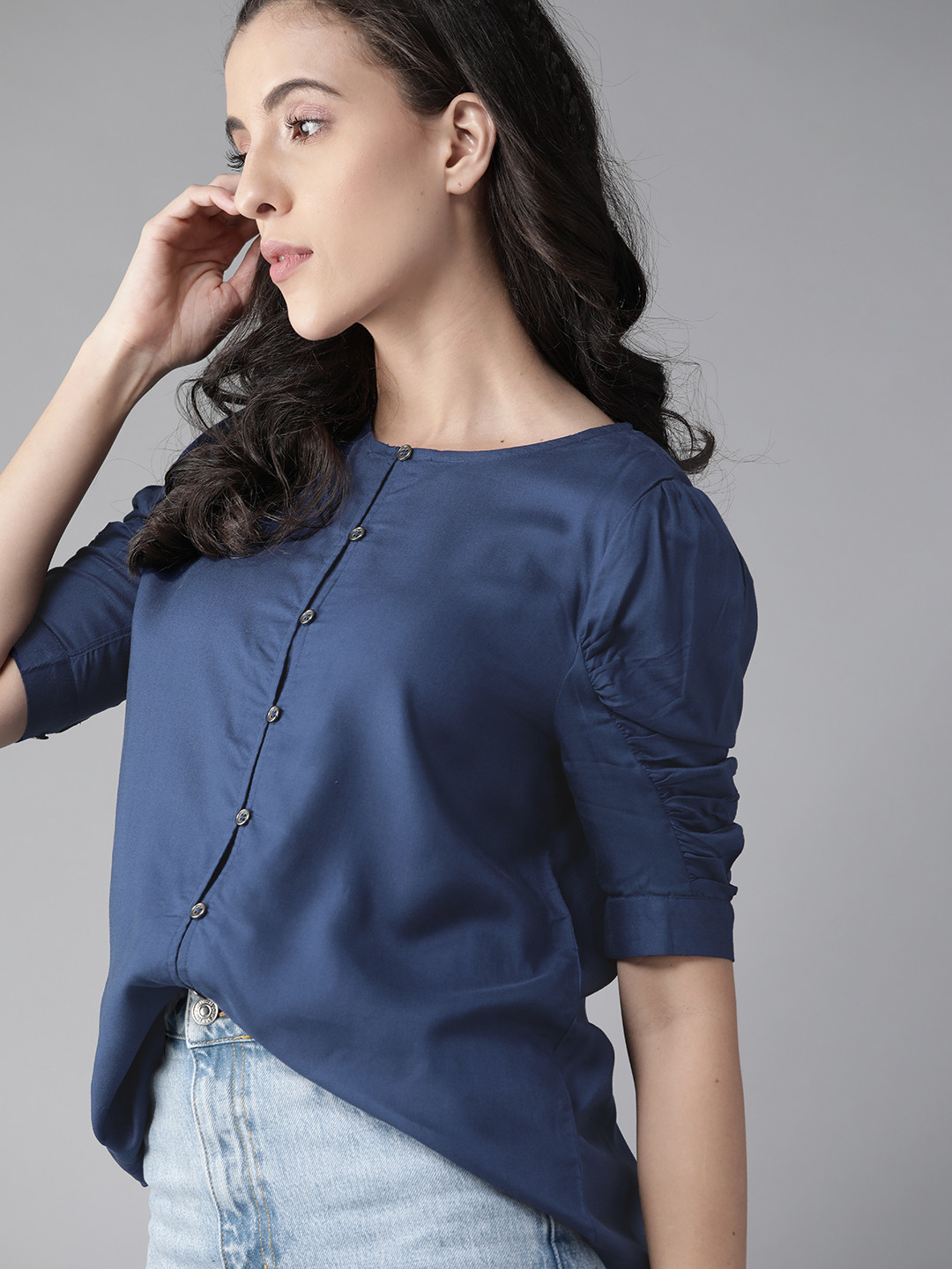 The Roadster Lifestyle Co Navy Blue Solid Regular Top