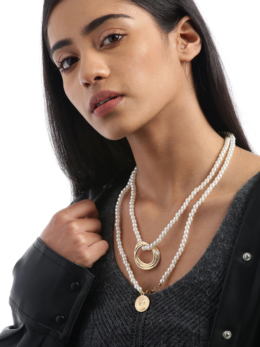 Jewels Galaxy White Gold-Plated Artificial Beaded Layered Necklace