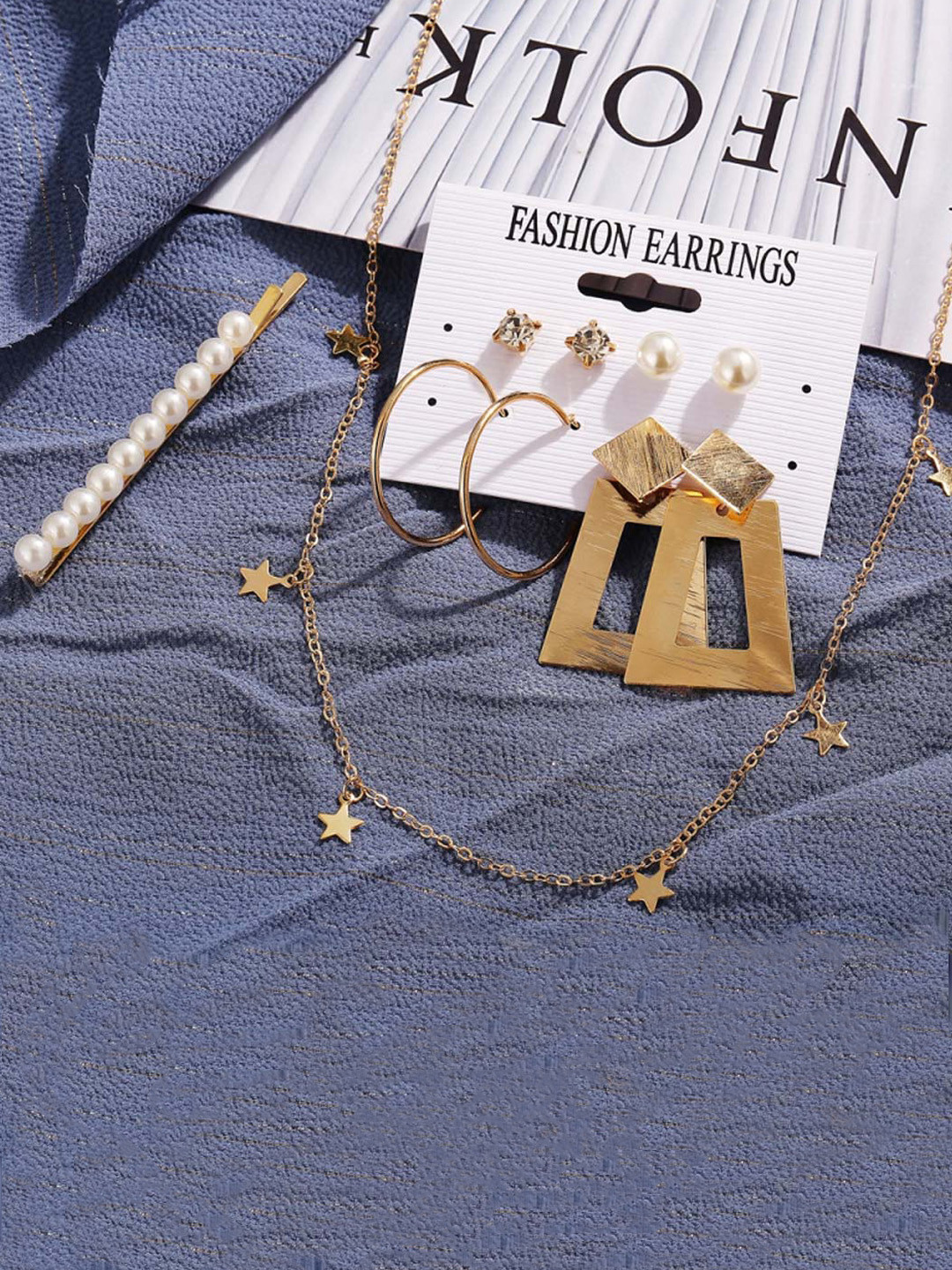 Jewels Galaxy Set of 5 Gold-Plated Jewellery Set with Hair Pin