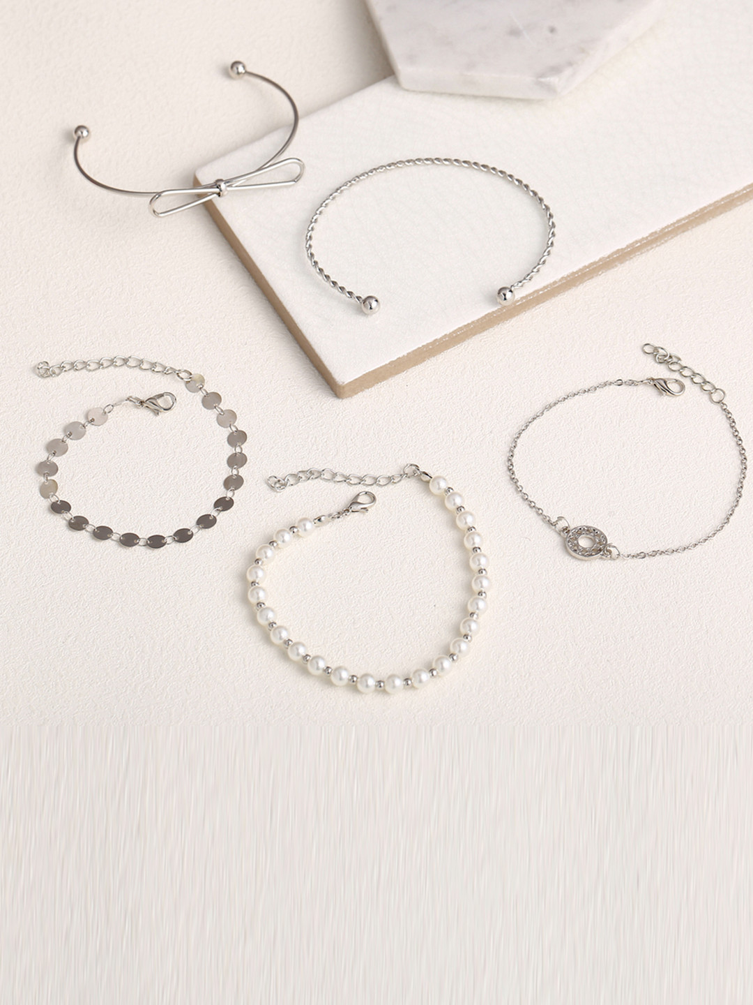 Jewels Galaxy Set of 5 Silver-Plated Bracelets