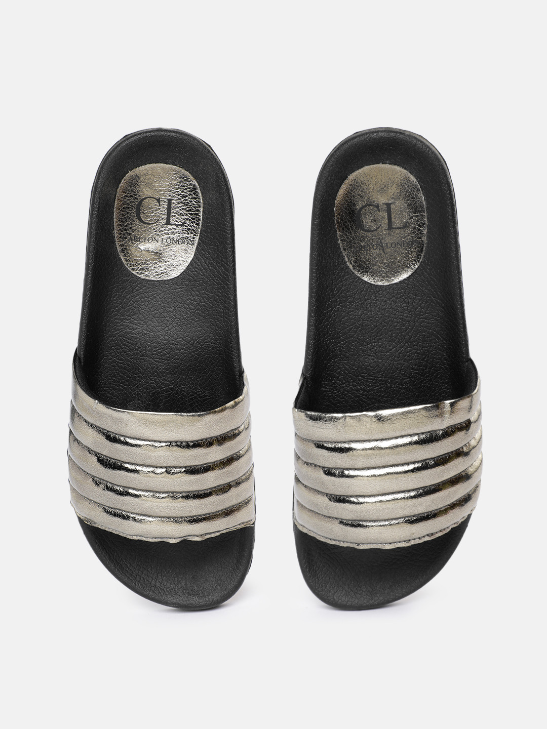 Carlton London Women Metallic Quilted Sliders