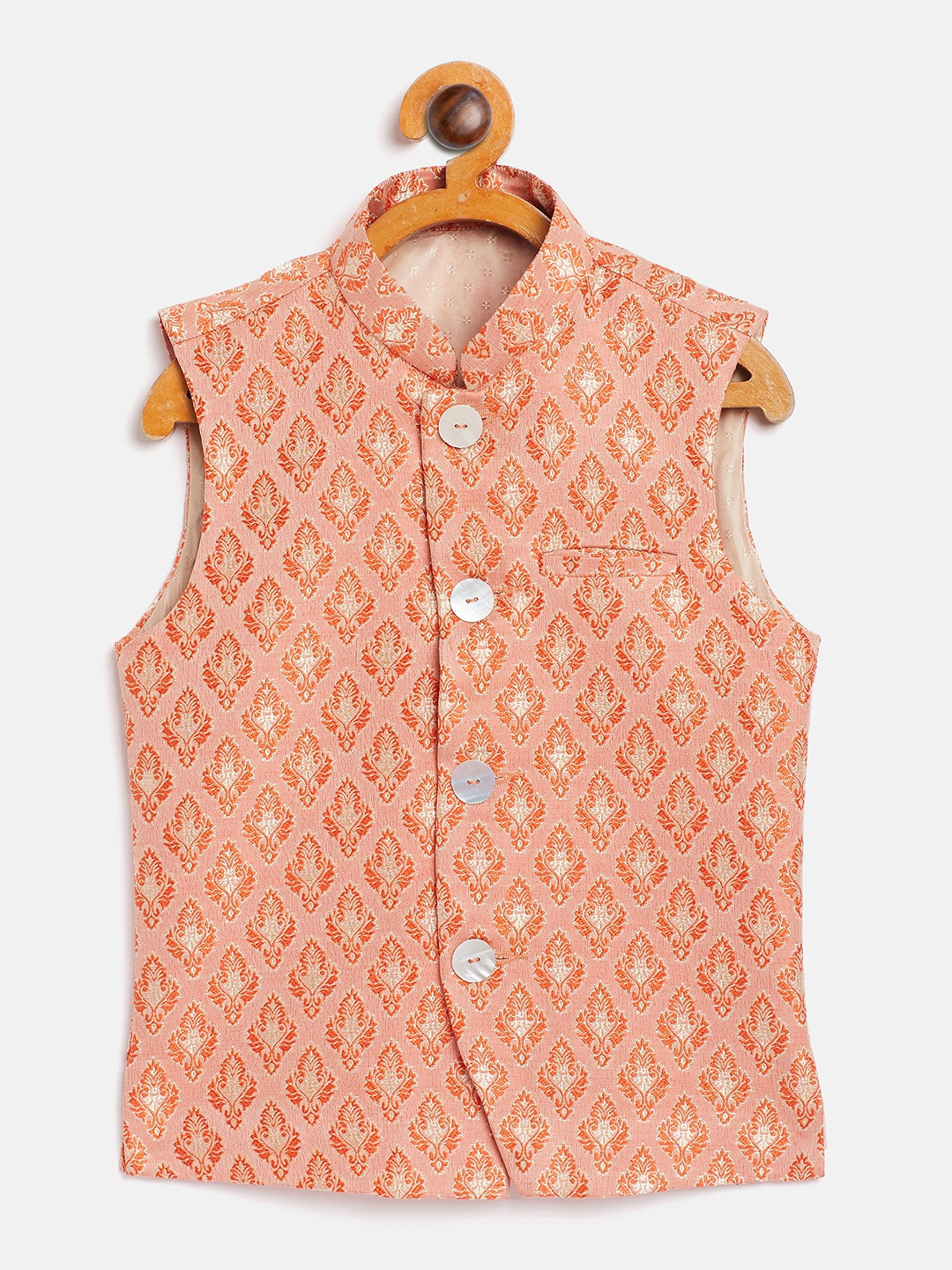 YK Boys Orange Woven Design Nehru Jacket