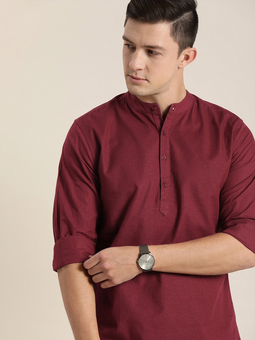 INVICTUS Men Maroon Slim Fit Cotton Linen Casual Shirt