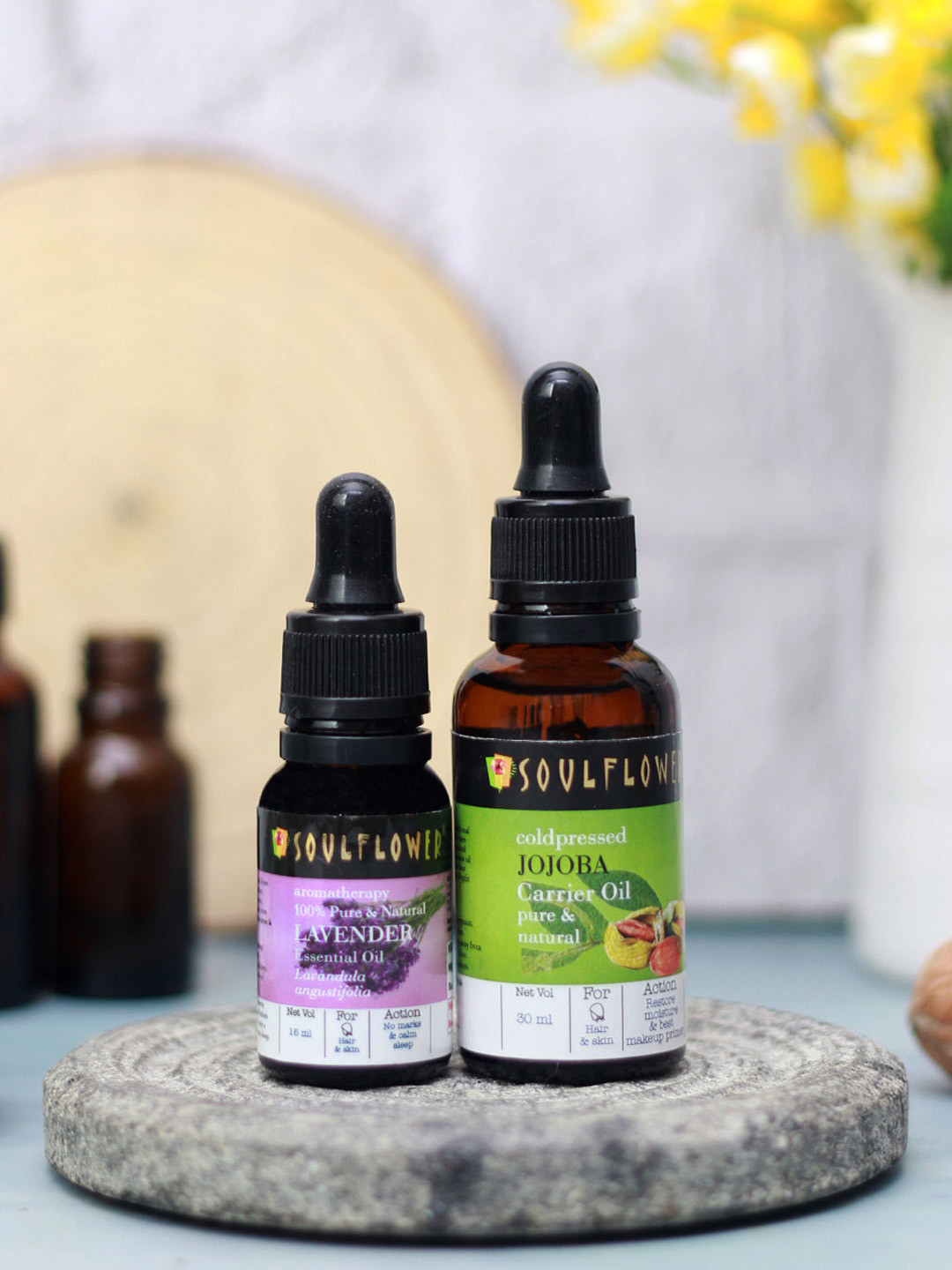 Soulflower Set of Lavender Essential Oil & Jojoba Carrier Oil For Skin & Hair-15 ml Each