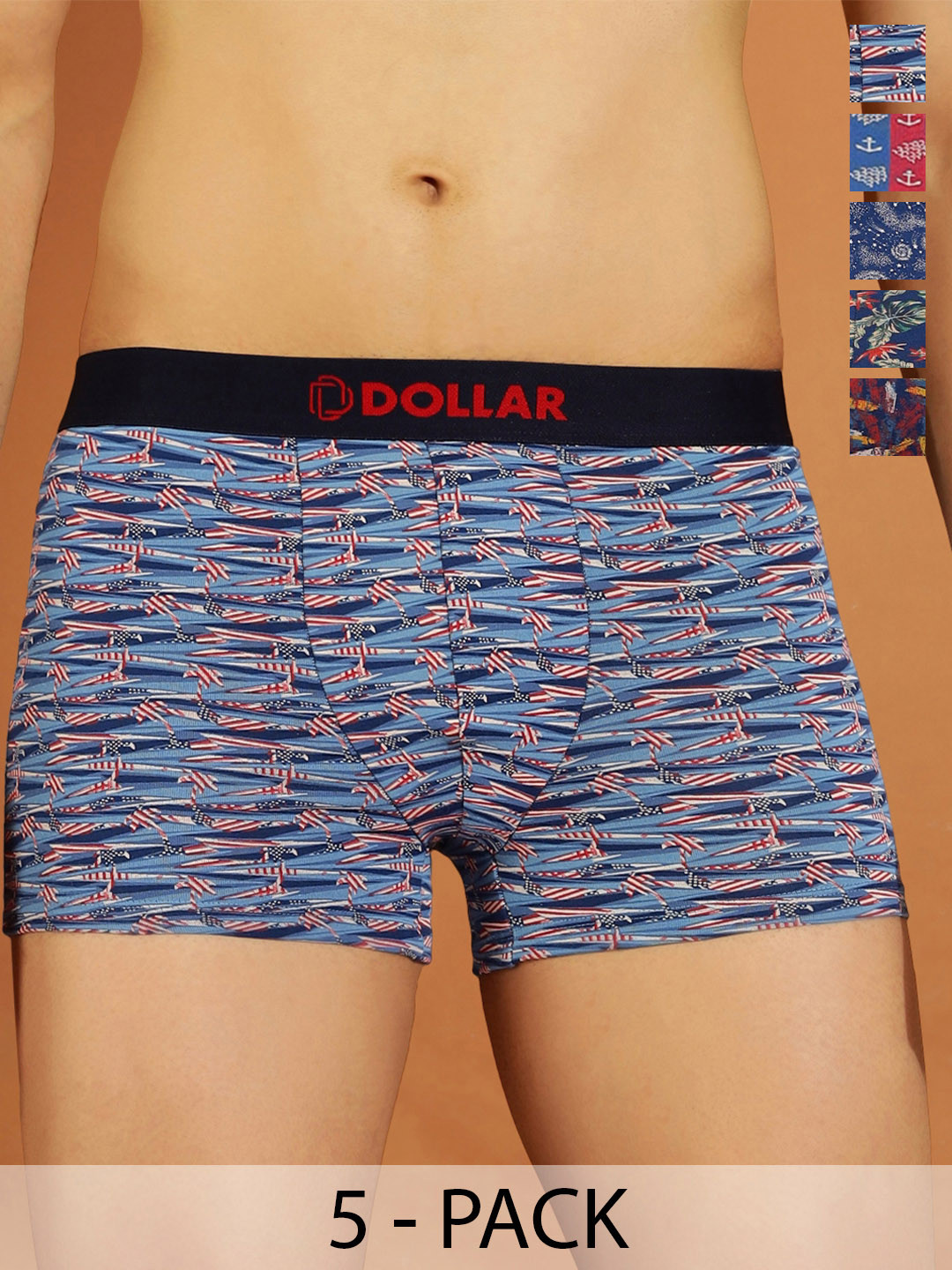 Dollar Bigboss Men Printed Pack of 5 Combed Cotton Trendy Trunk