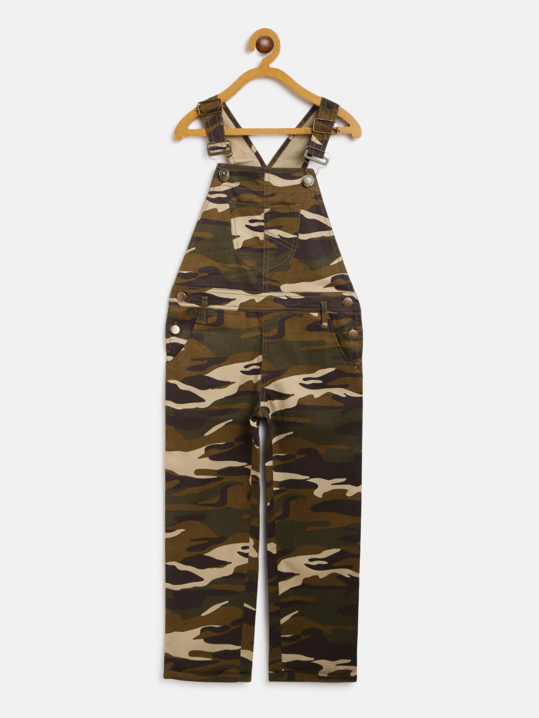 Cherry Crumble Boys Brown & Olive Green Camouflage Print Pure Cotton Dungarees